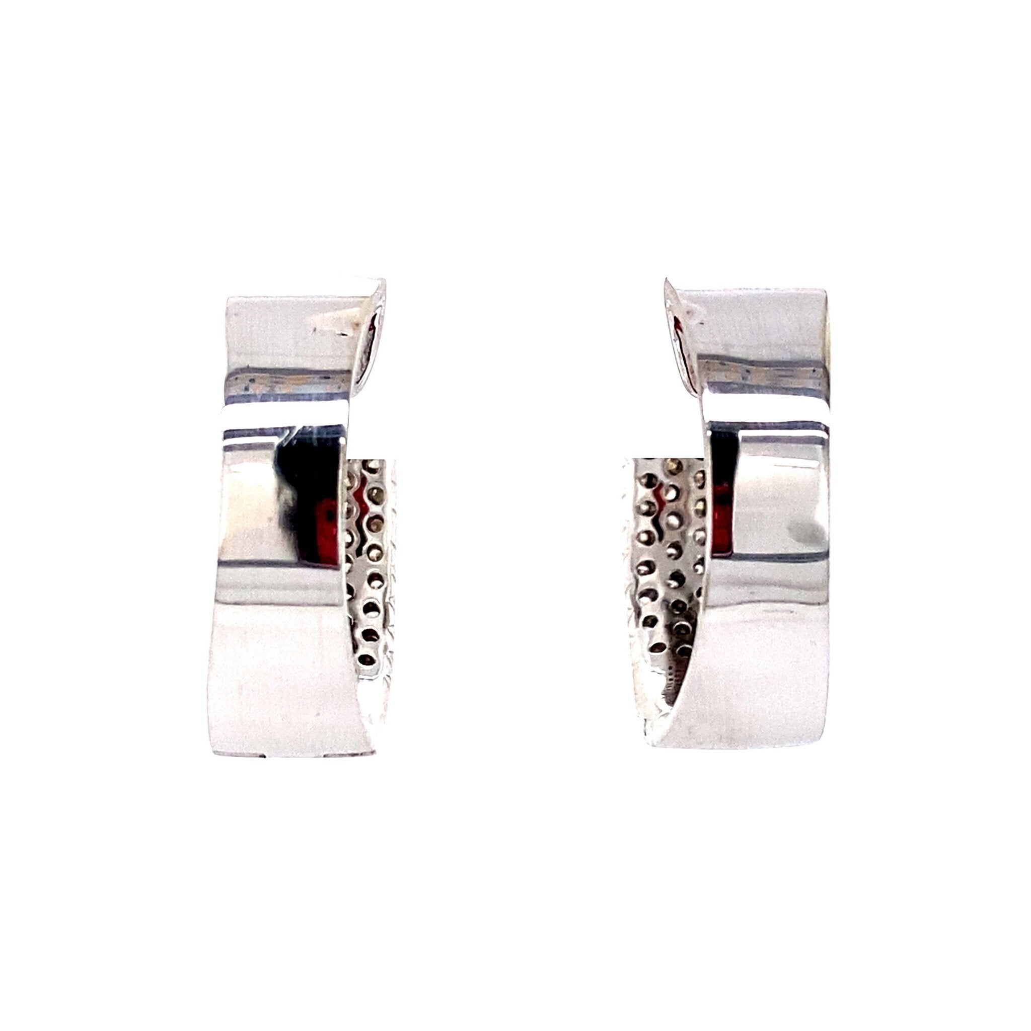 White gold hinged hoop earrings with diamond 14 karat