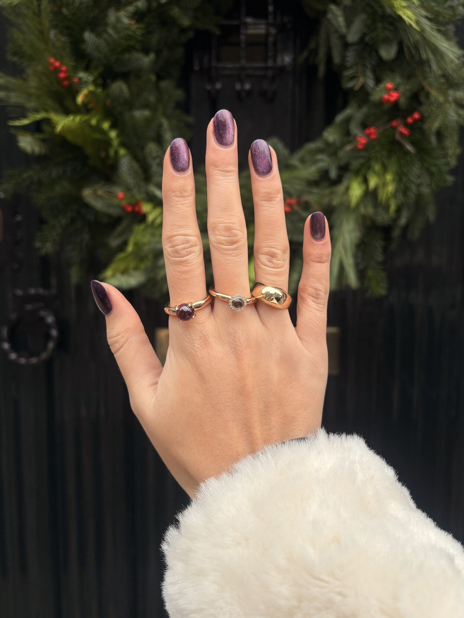 Rose gold Bron ring with garnet 14 karat