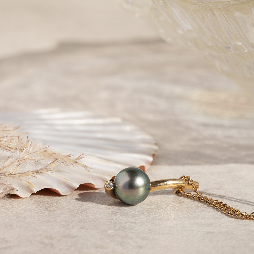 Rose gold necklace with Tahitian pearl and diamond 18 kt* new