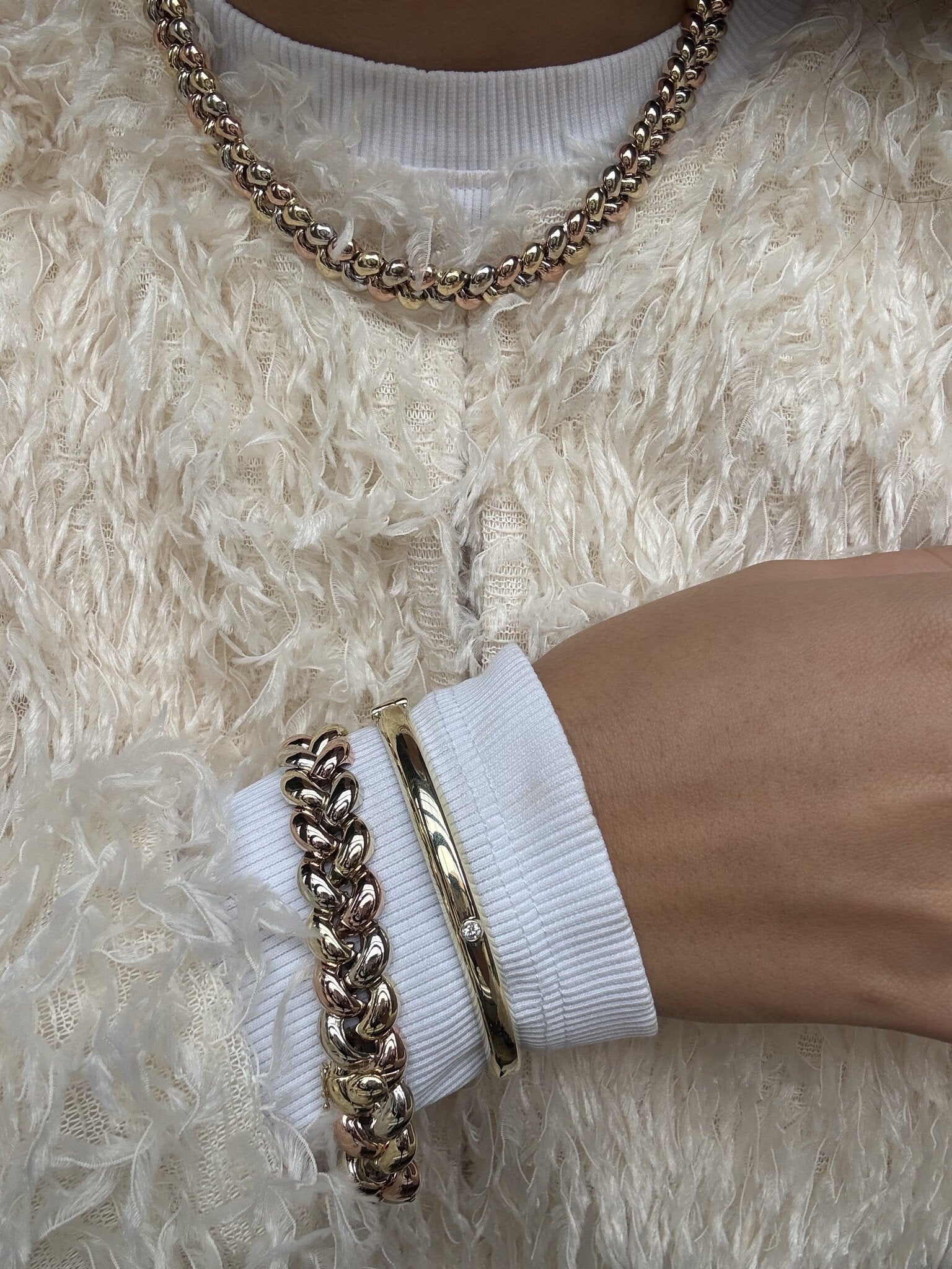 Tricolour gold choker 42 cm 14 karat