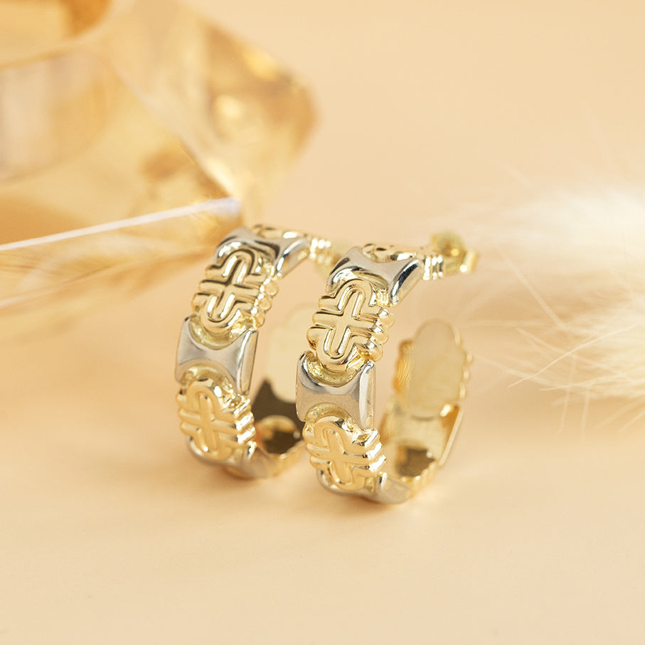 Gold stud earrings bicolour 14 karat