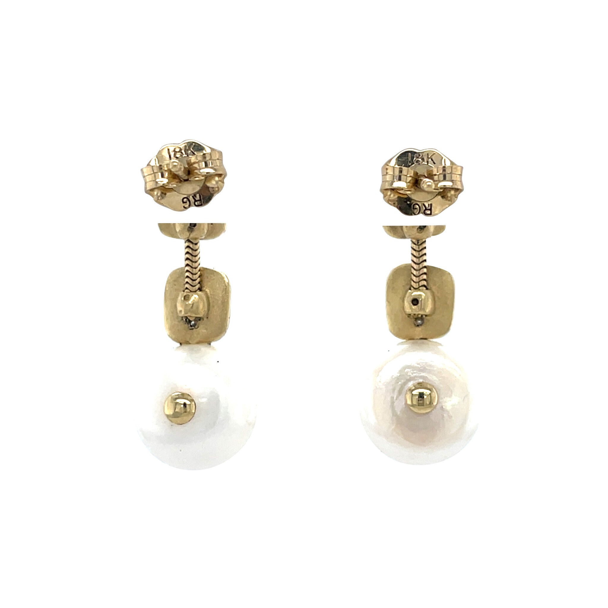 Gold stud earrings with pearl and diamond 18 kt