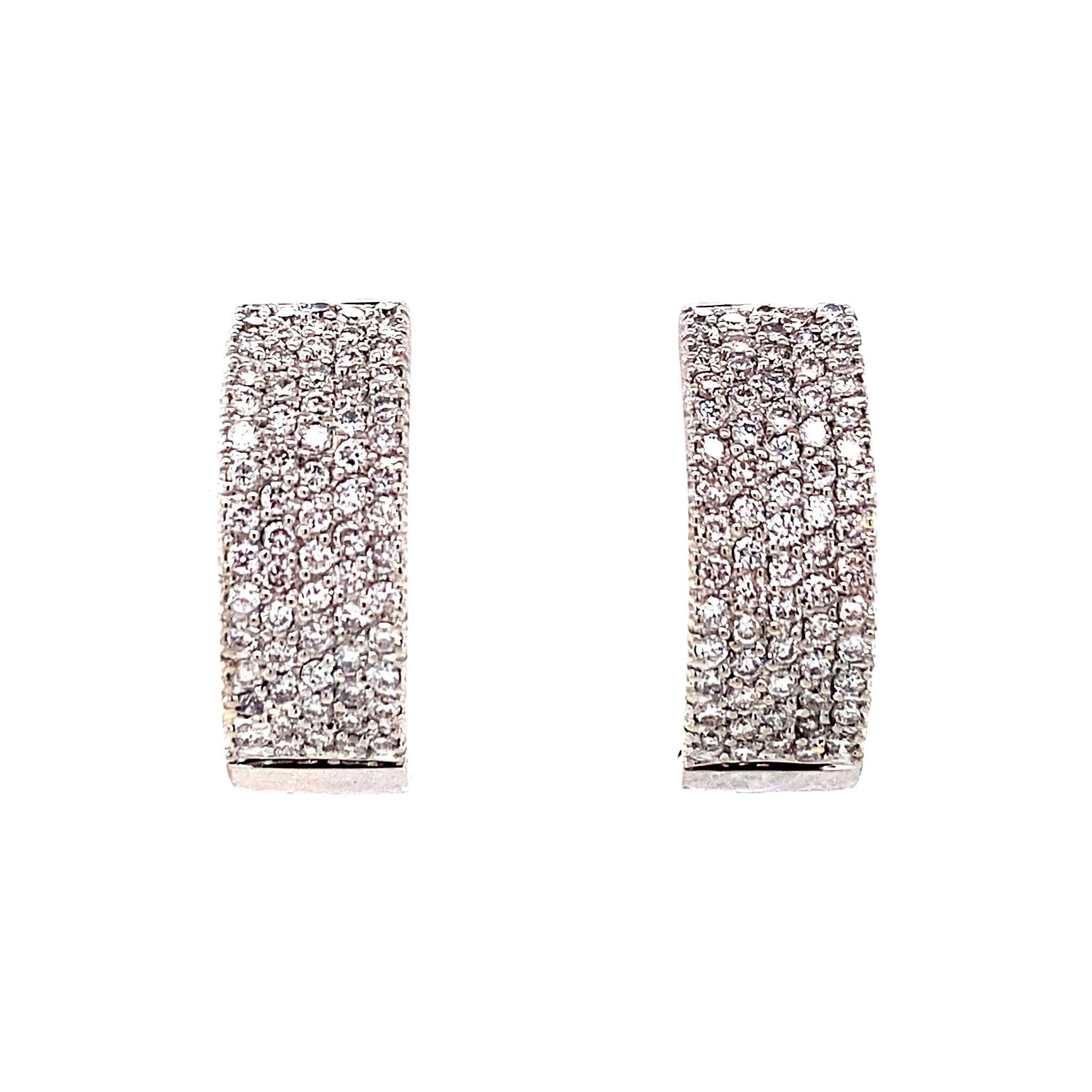 White gold hinged hoop earrings with diamond 14 karat