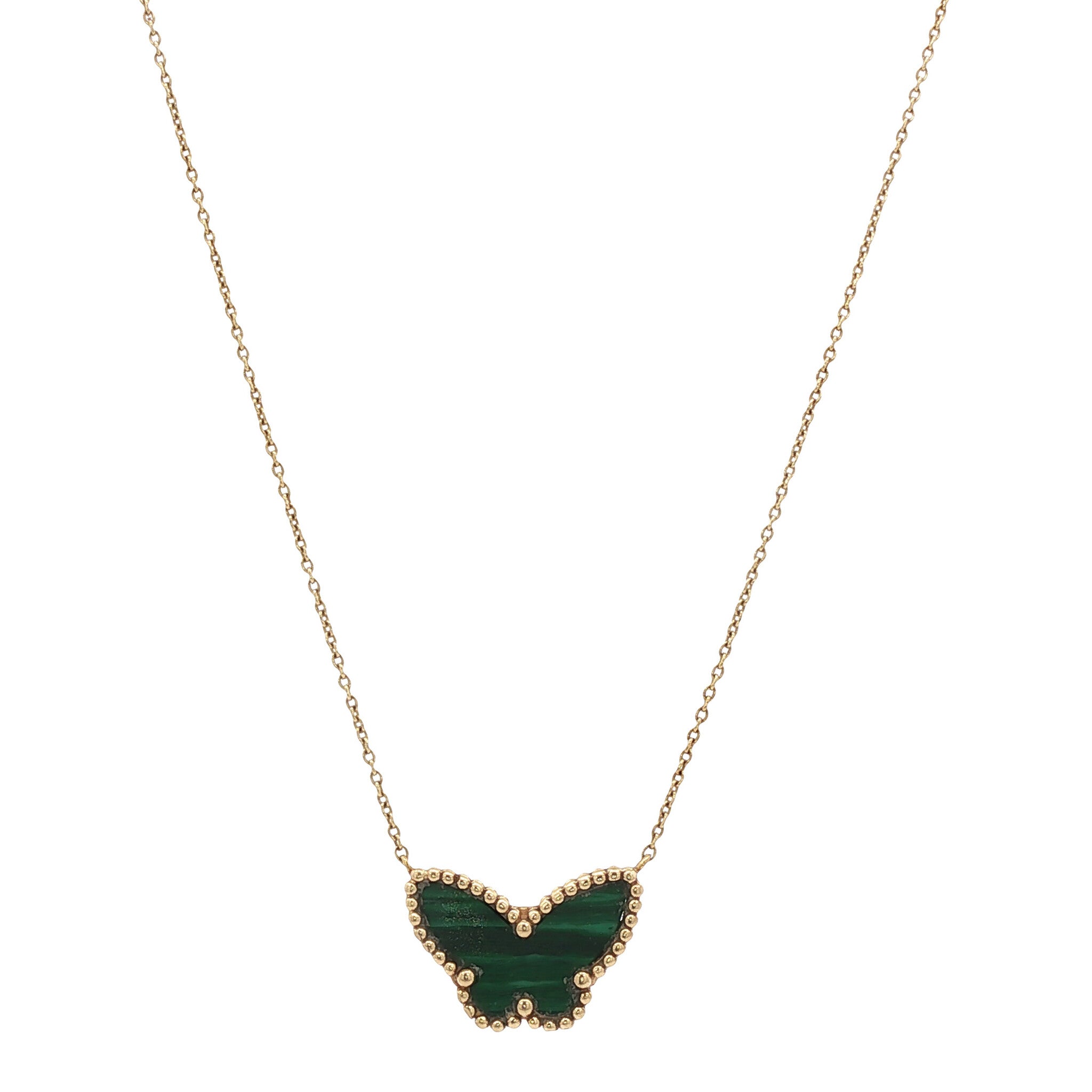 Gouden choker met malachiet vlinder 14 karaat