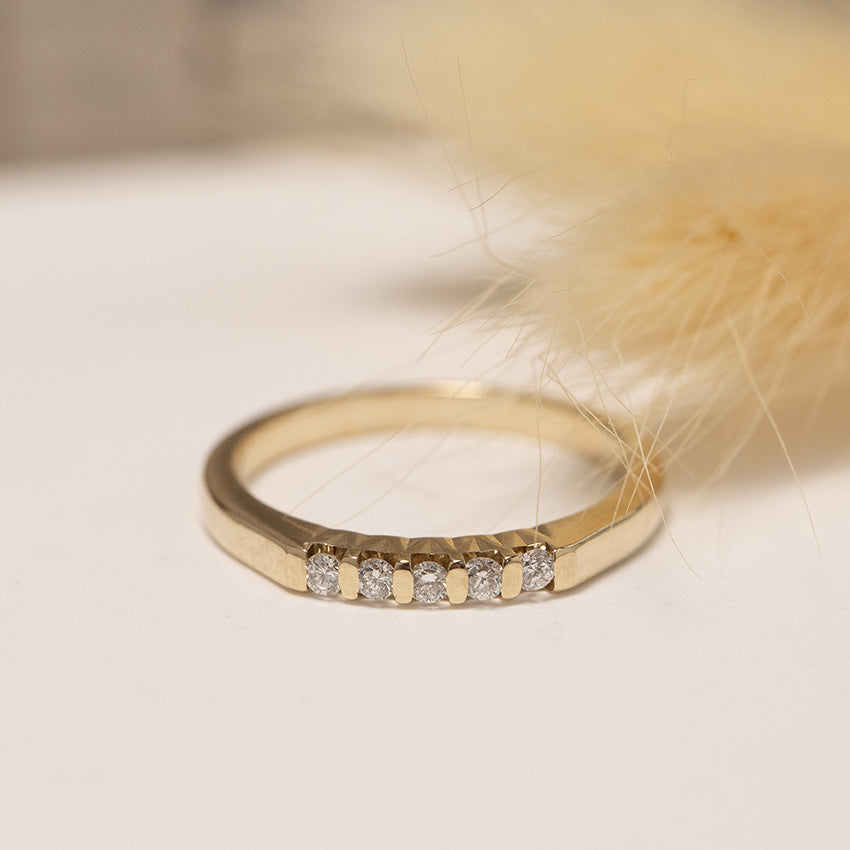 Gold row ring with diamond 14 karat