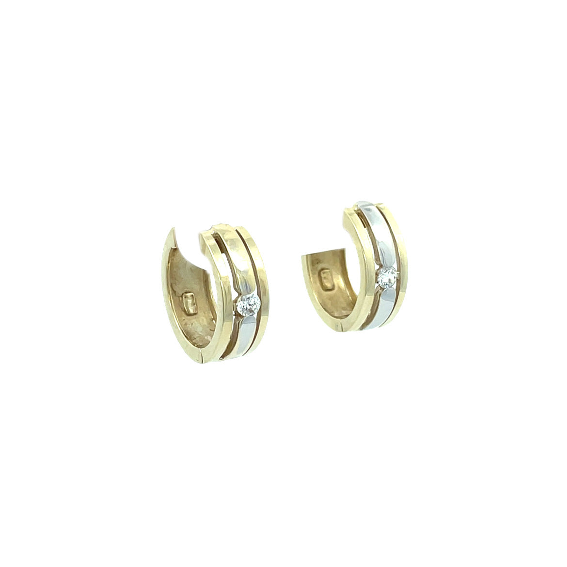 Gold hinged hoop earrings with zirconia 14 karat