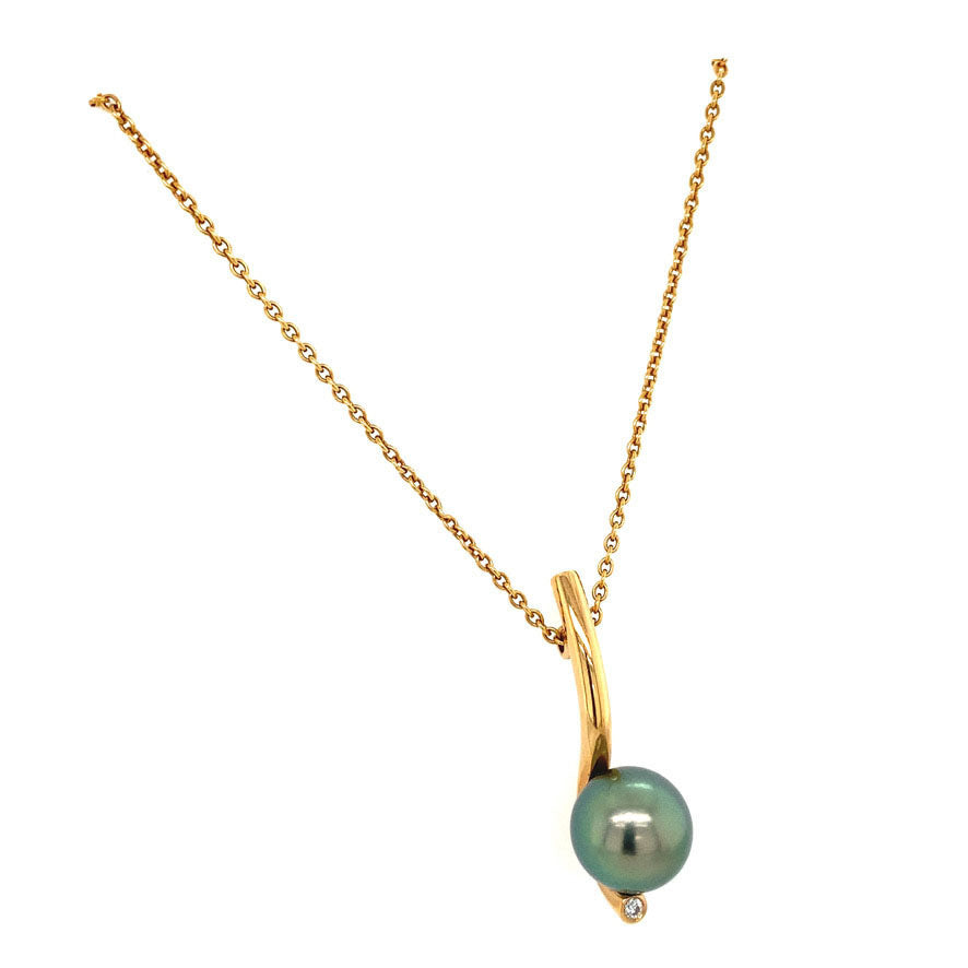 Rose gold necklace with Tahitian pearl and diamond 18 kt* new