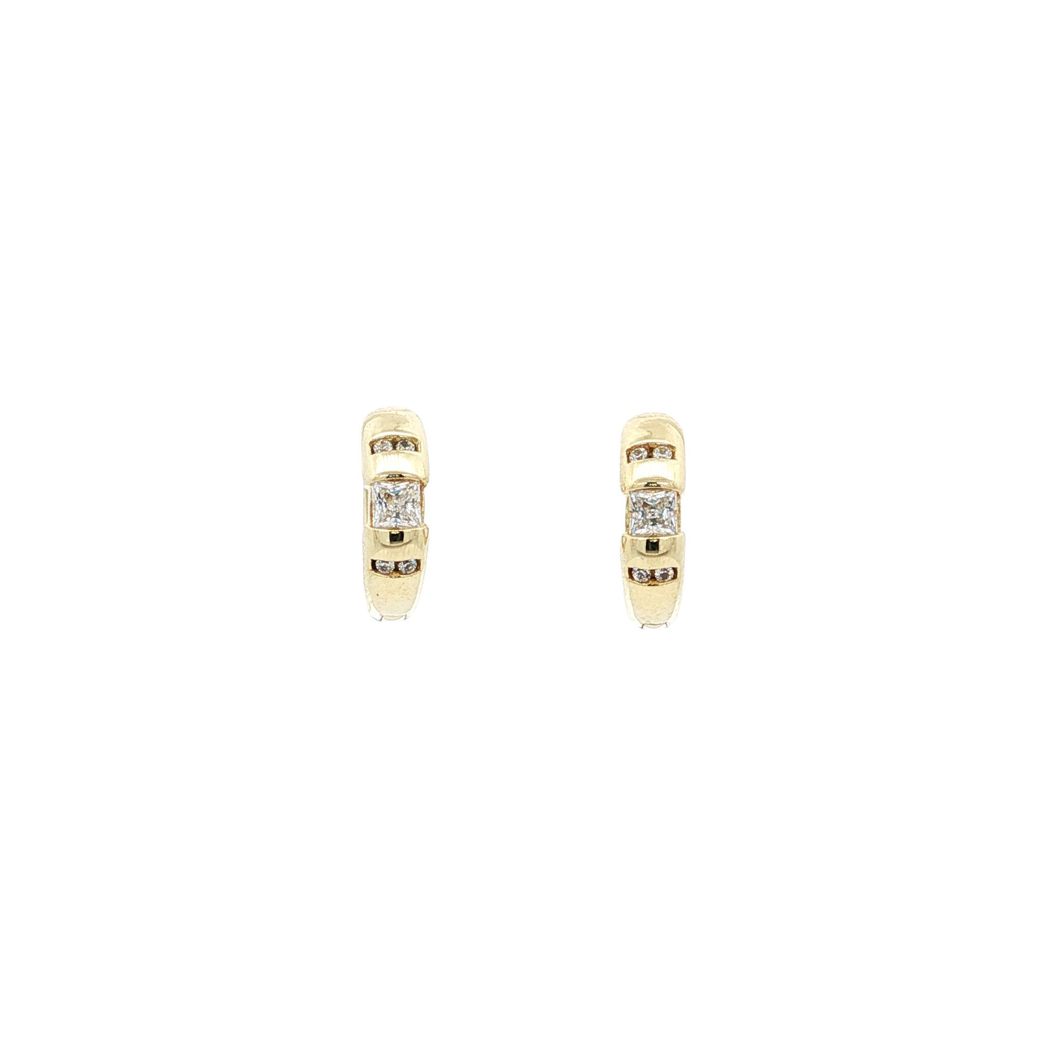 14 karat gold hinged hoop earrings with zirconia