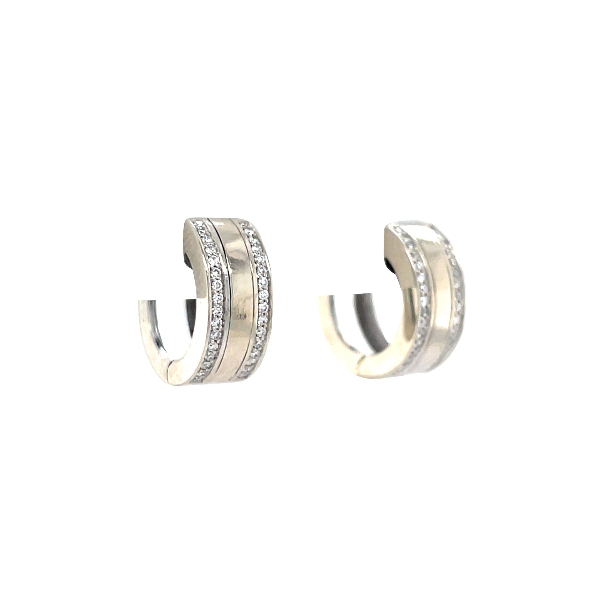 White gold hinged hoop earrings with diamond 14 kt