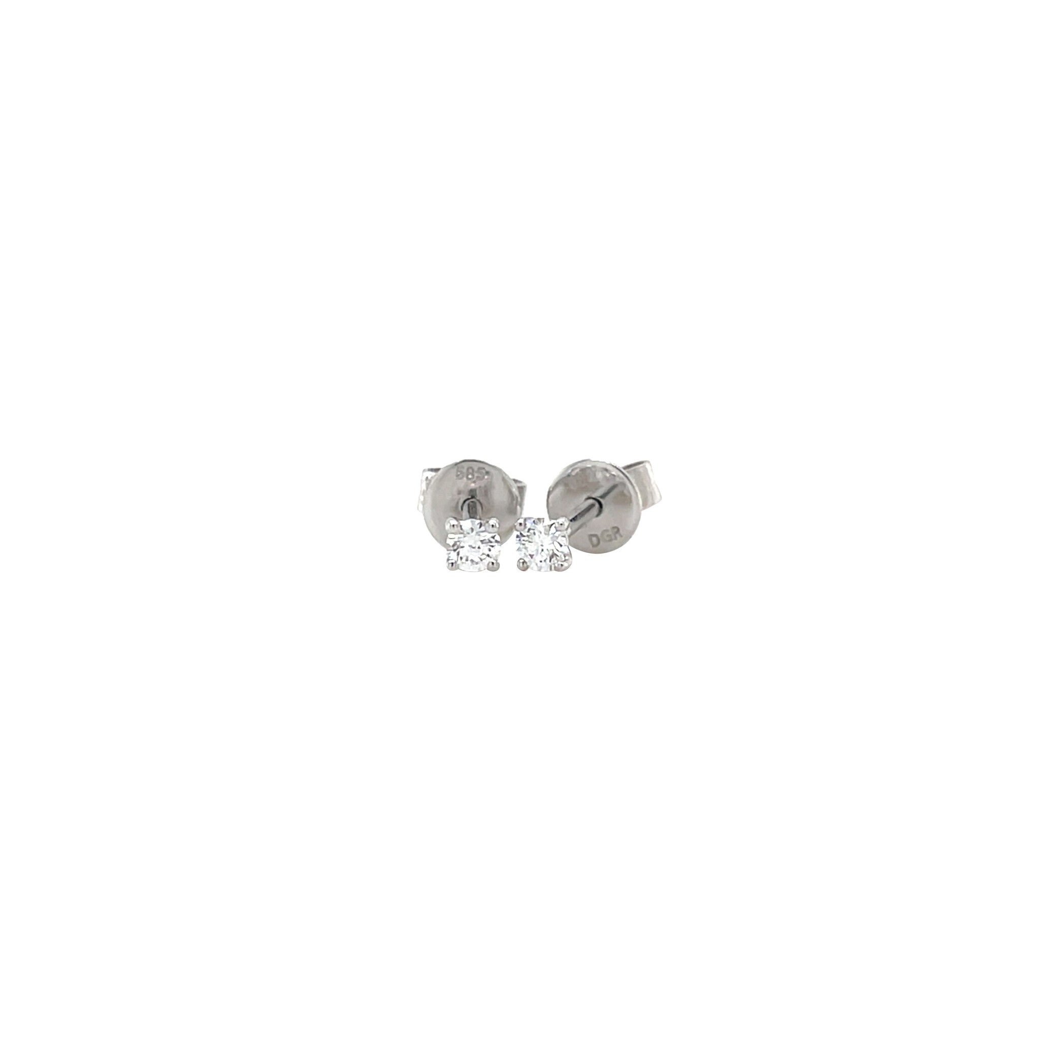White gold solitaire stud earrings with diamond 14 kt