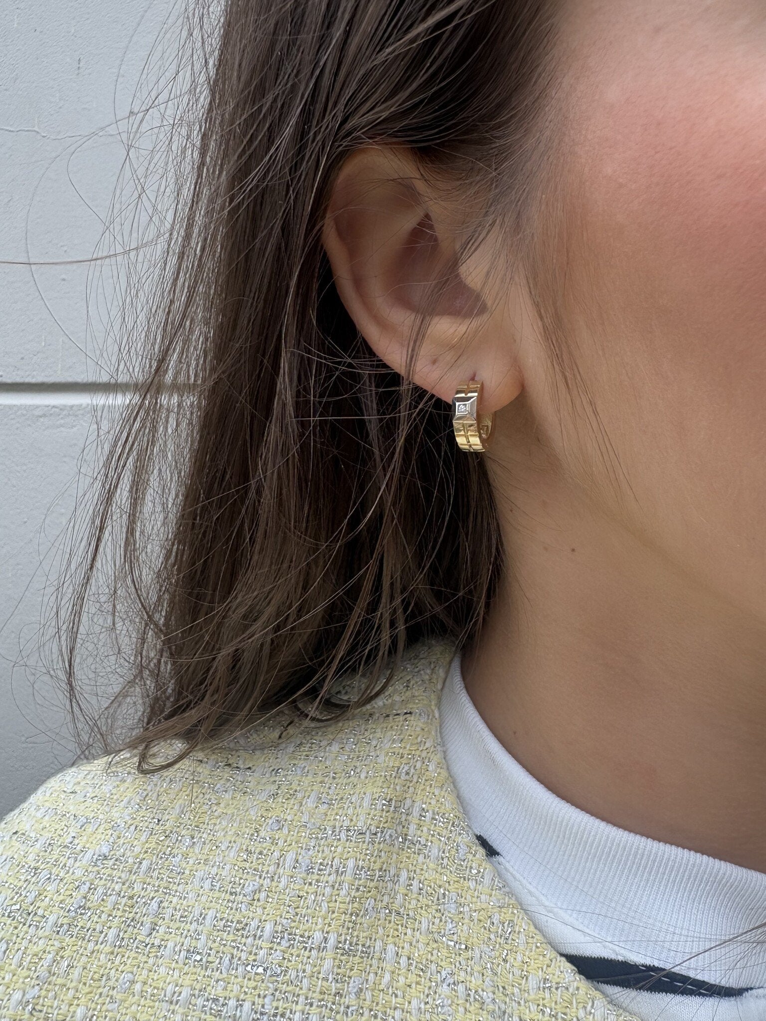 Gold hinged hoop earrings with diamond 14 karat