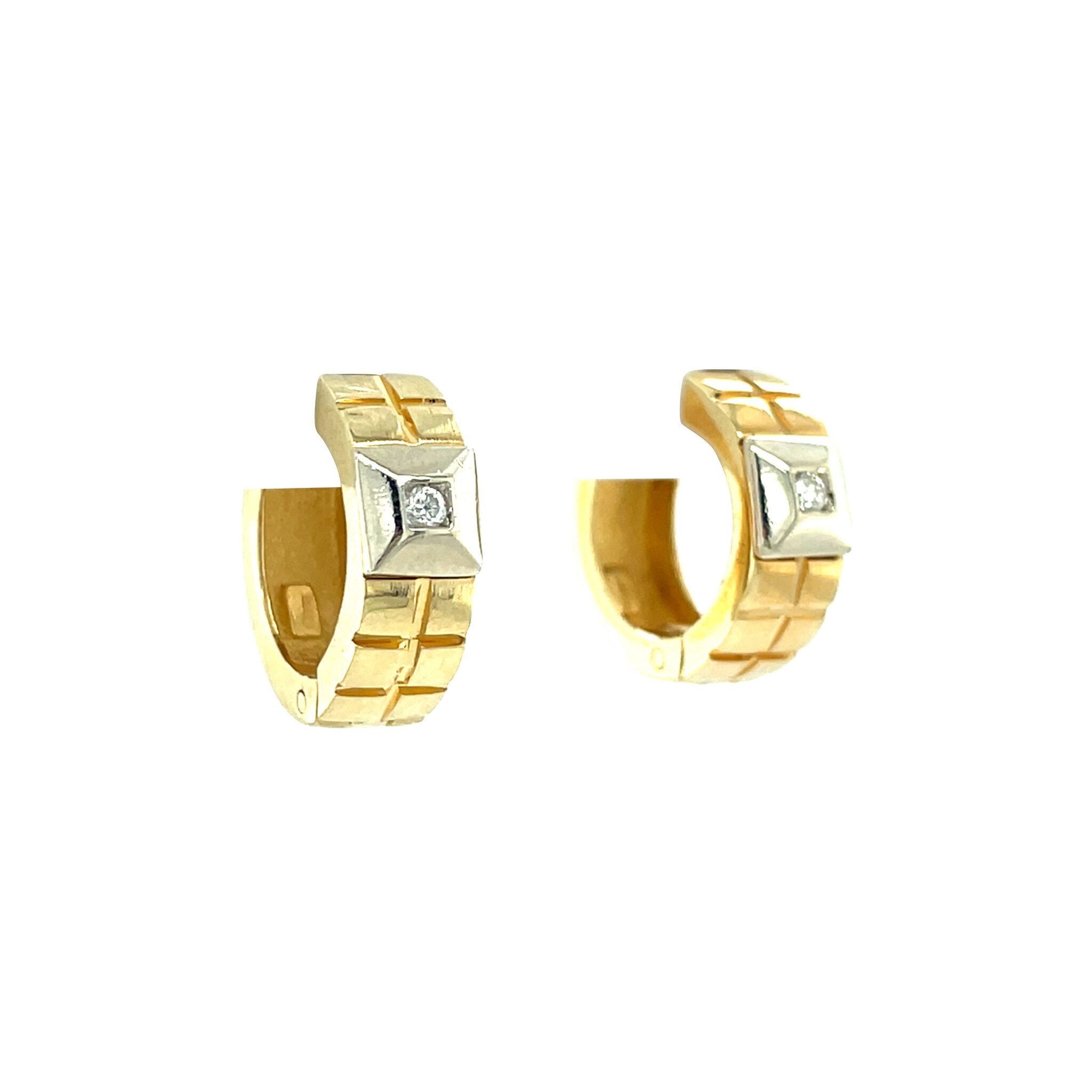 Gold hinged hoop earrings with diamond 14 karat