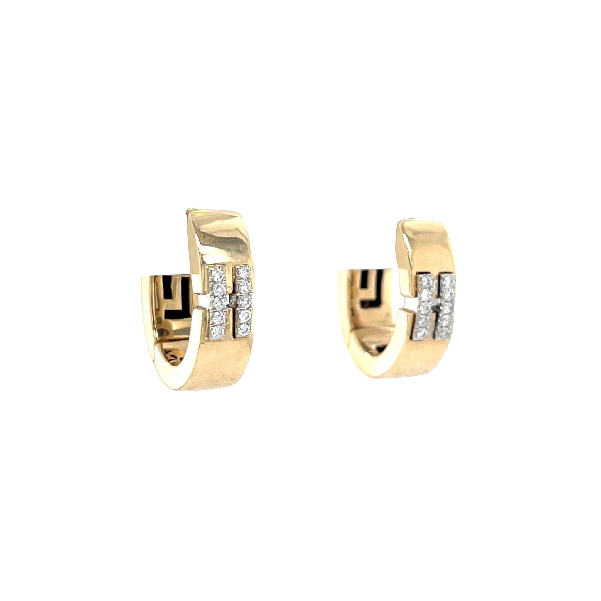 Gold hinged hoop earrings with diamond 14 karat