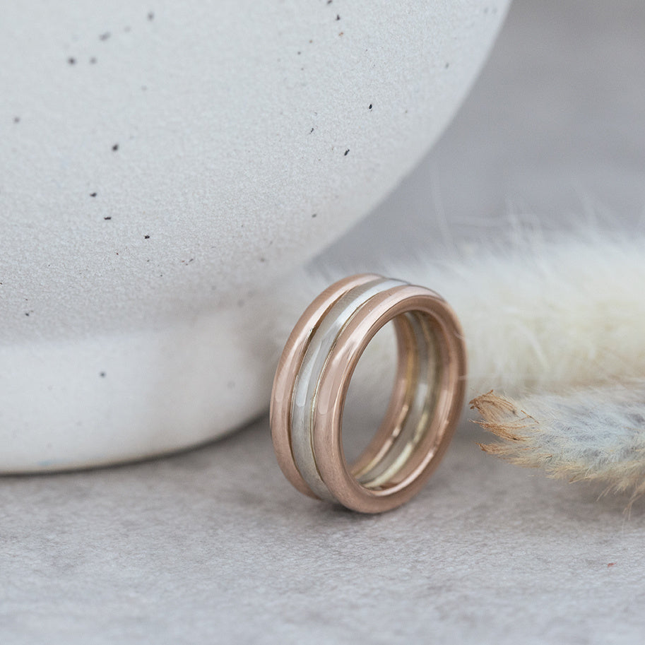 Bicolour gouden ring rose/wit 14 karaat