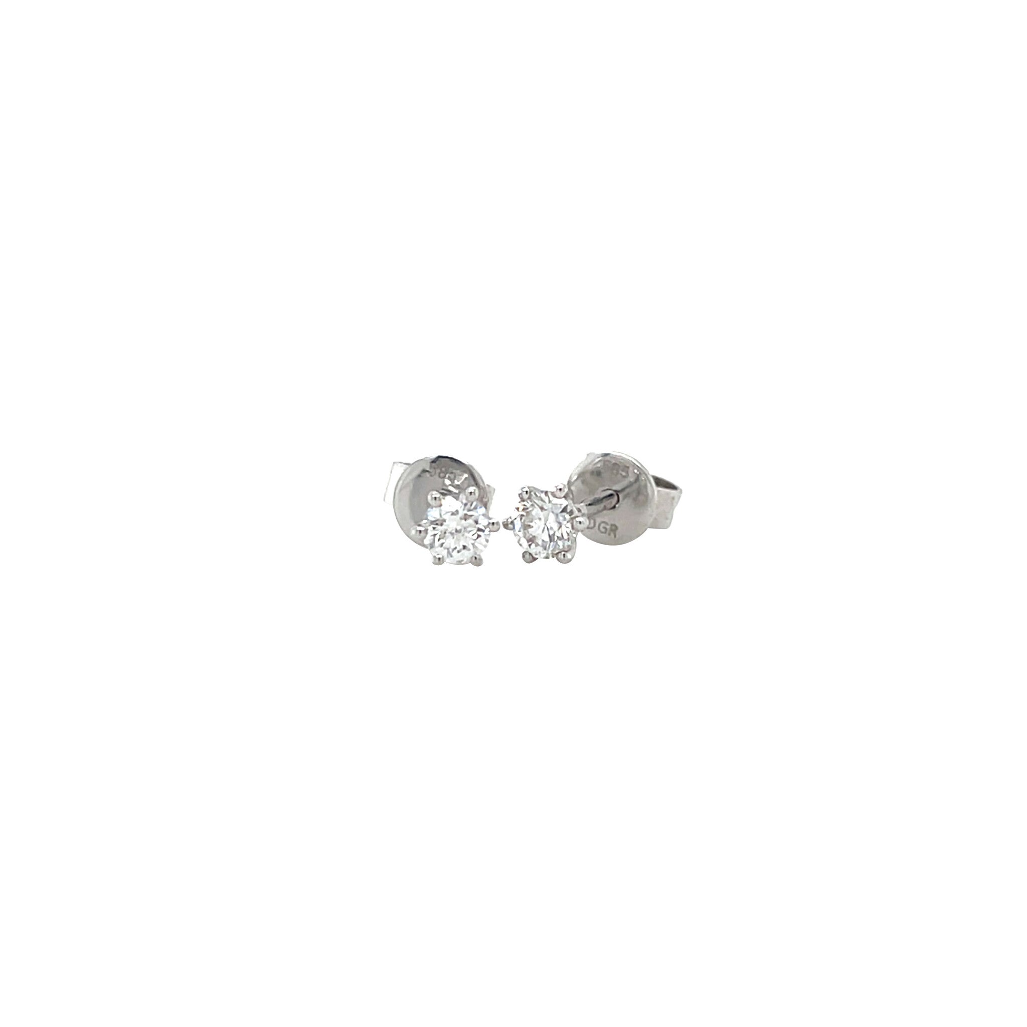 White gold solitaire stud earrings with diamond 14 kt
