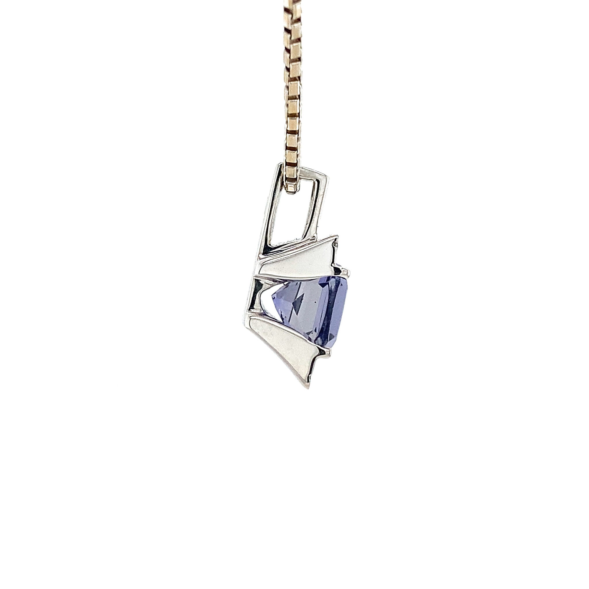 White gold pendant with diamond and blue glass 18 kt