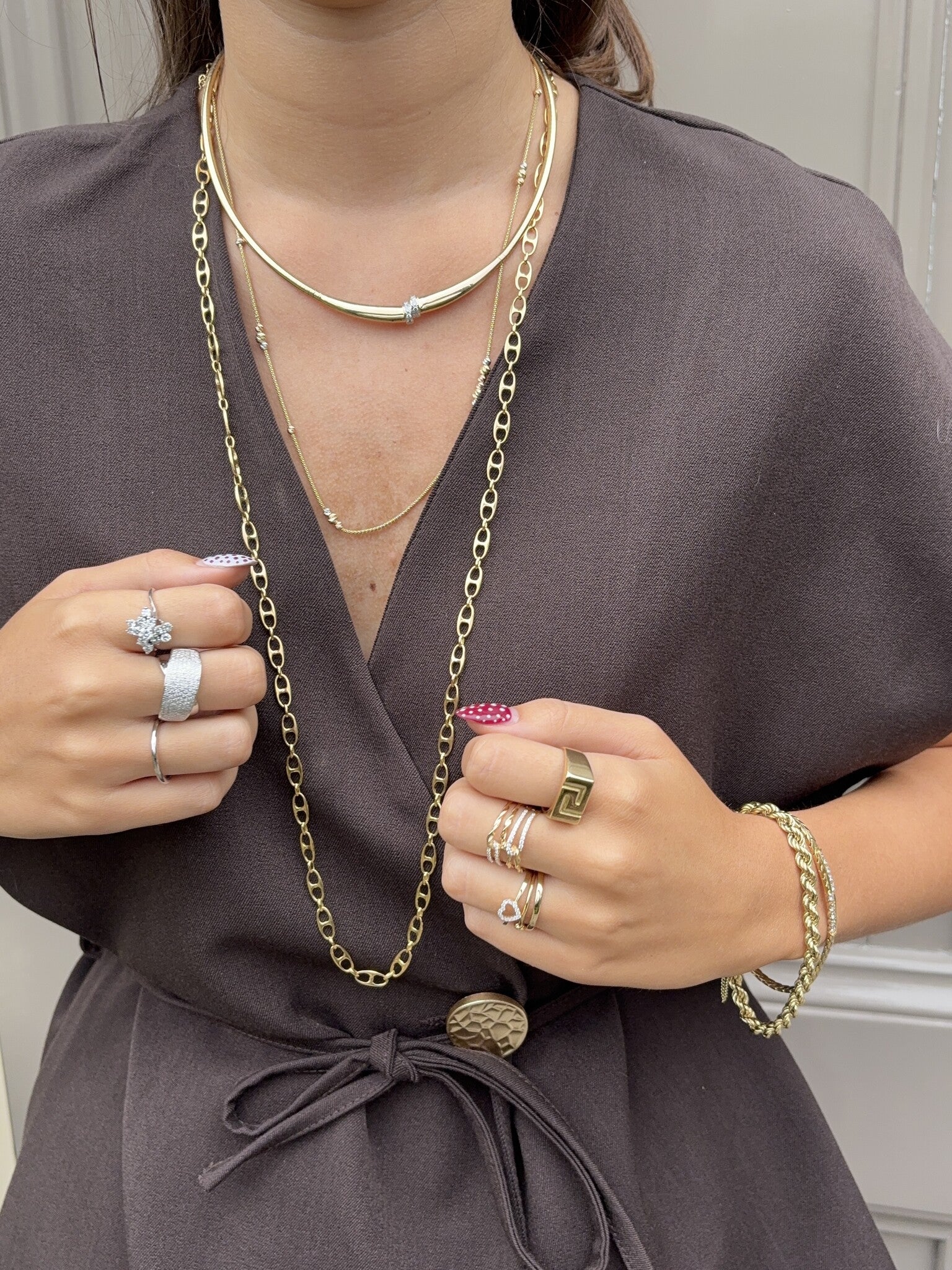 Tricolour gold necklace 58.5 cm 14 karat