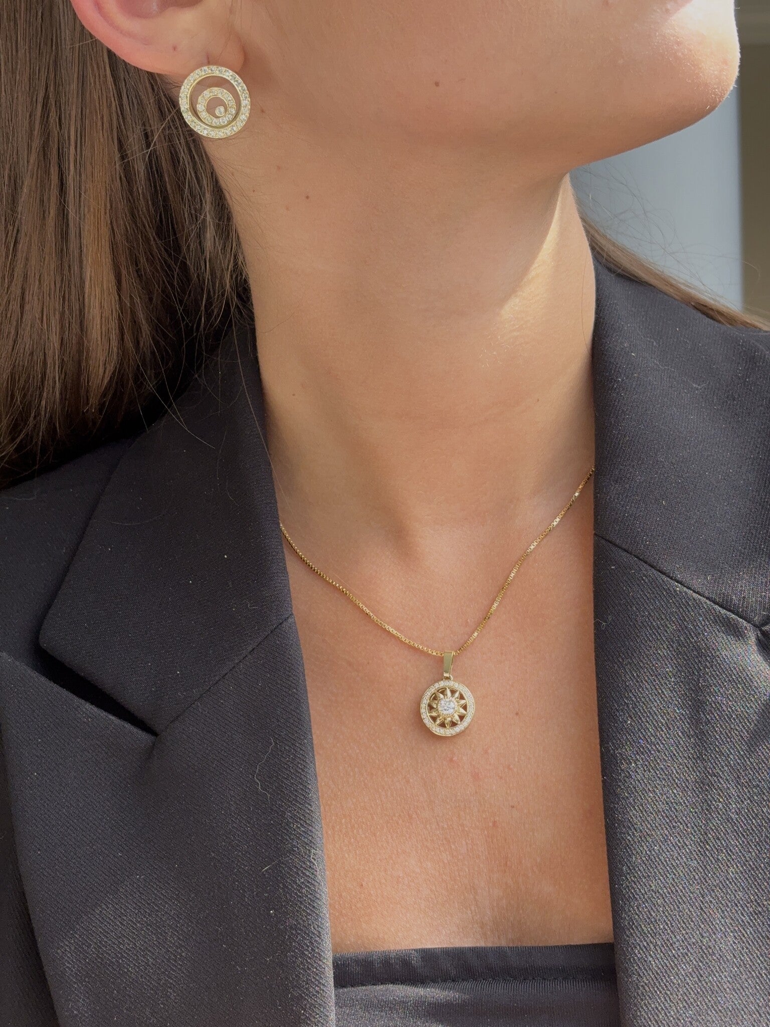 Gold stud earrings with zirconia 14 karat