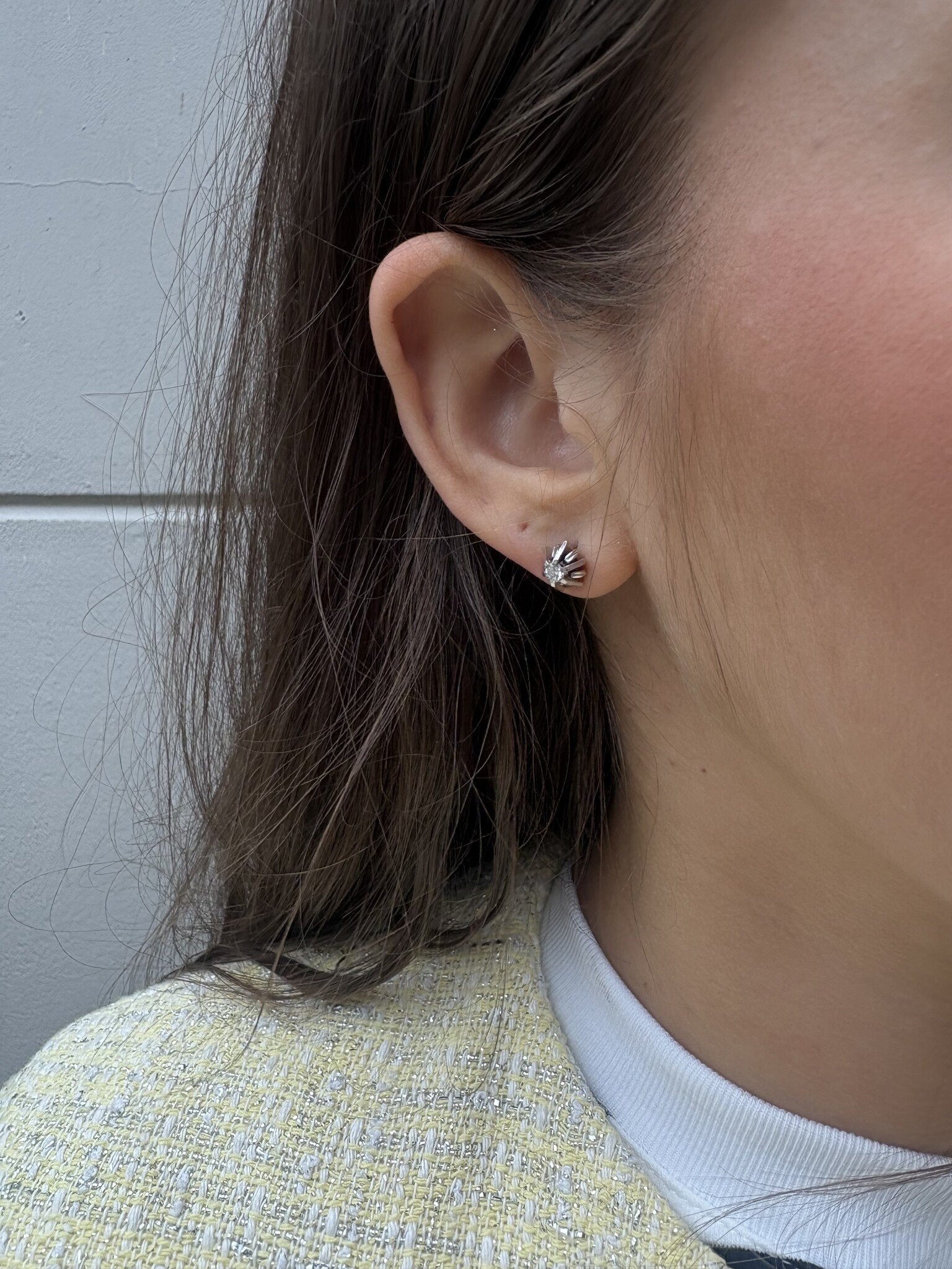 White gold stud earrings with diamond 14 karat