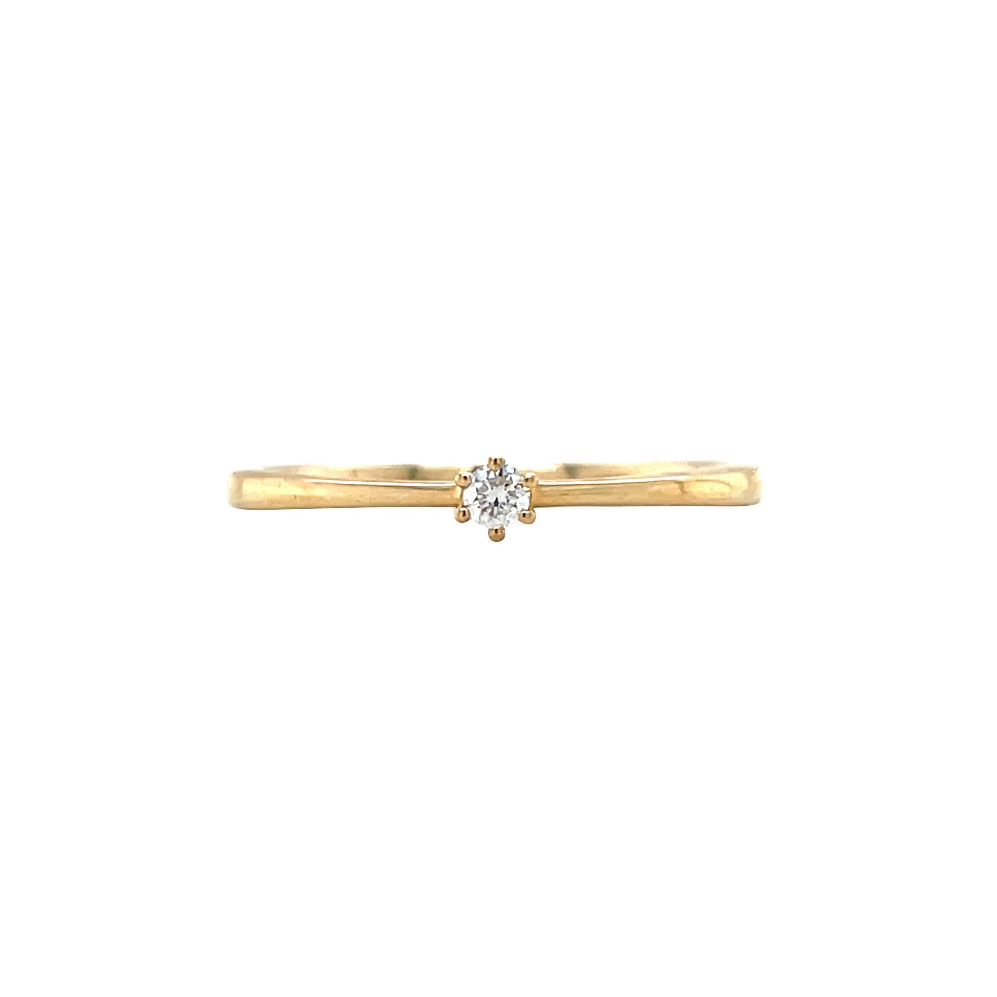 Gold solitaire ring with diamond 14 kt