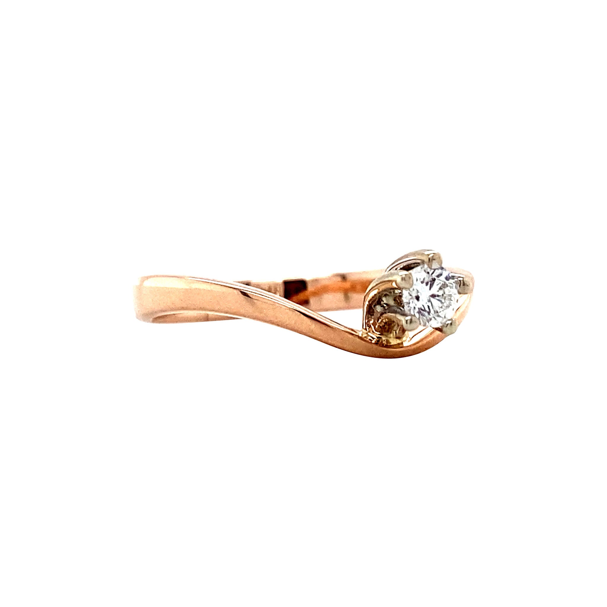 Rose gold solitaire ring with diamond 14 kt