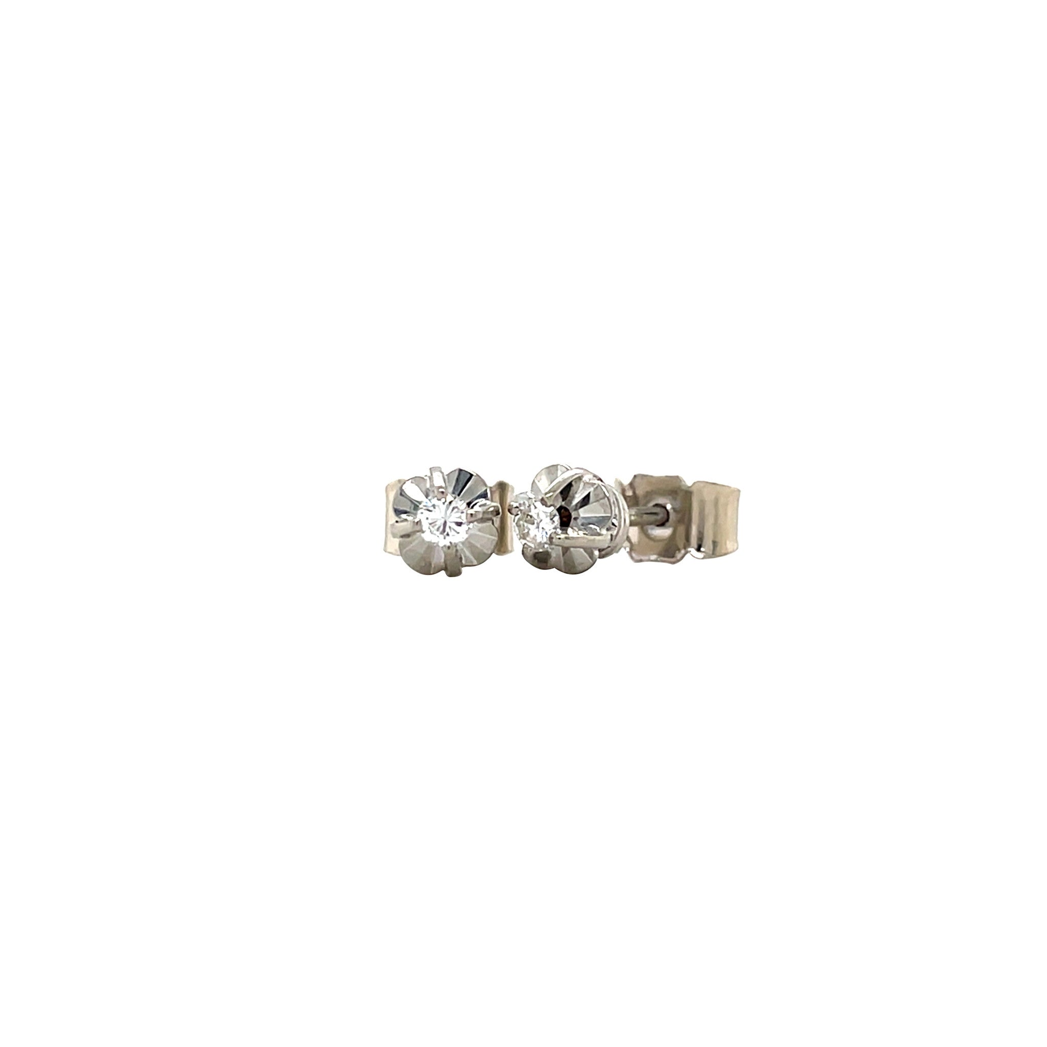 White gold solitaire ear studs with diamond 14 karat