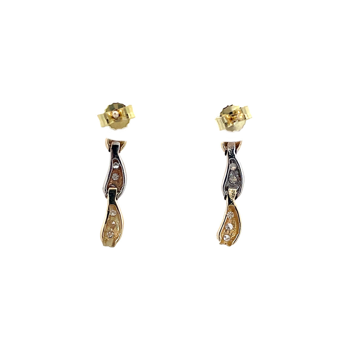 Gold stud earrings with pendant and diamond 14 karat
