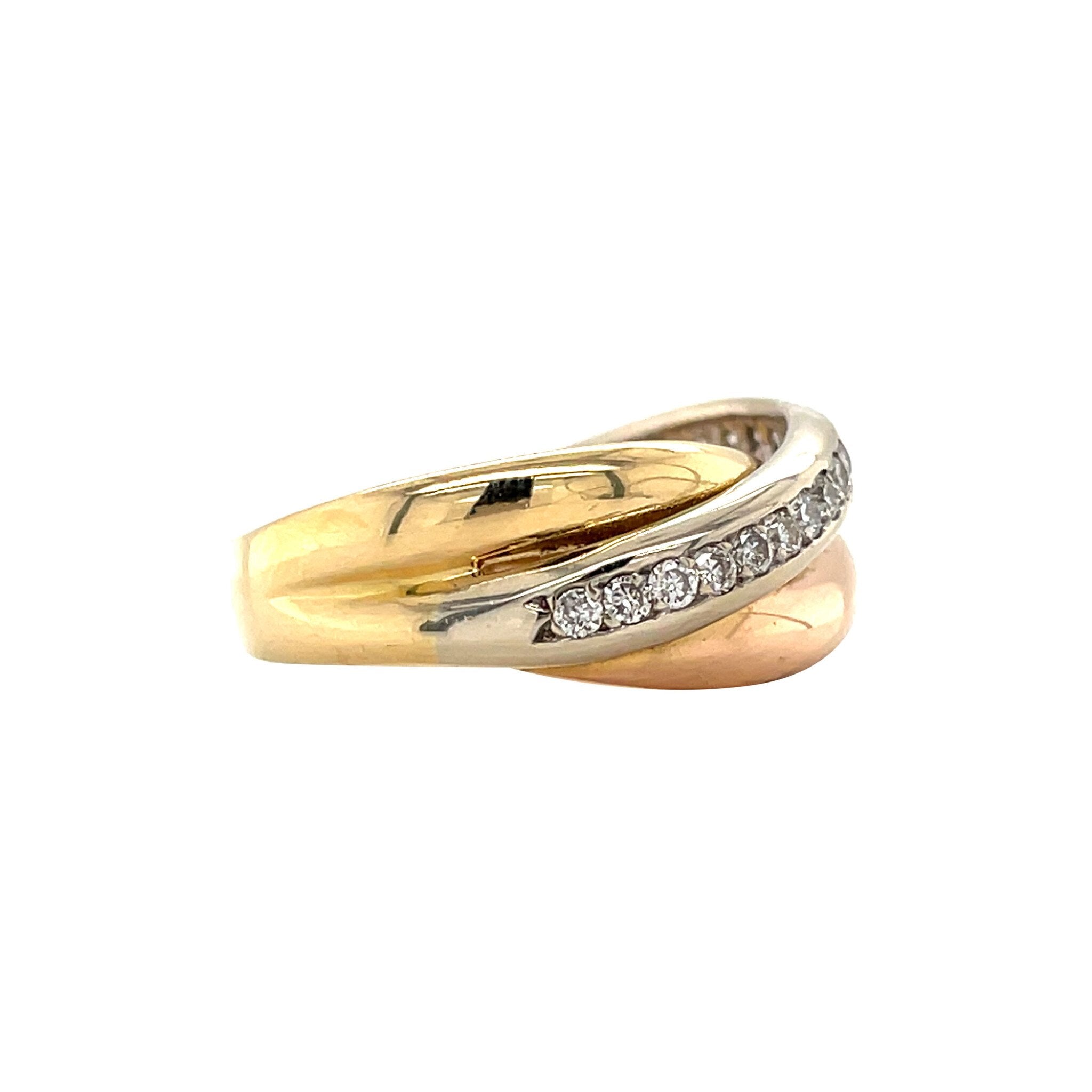Tricolour gold ring with diamond 18 karat