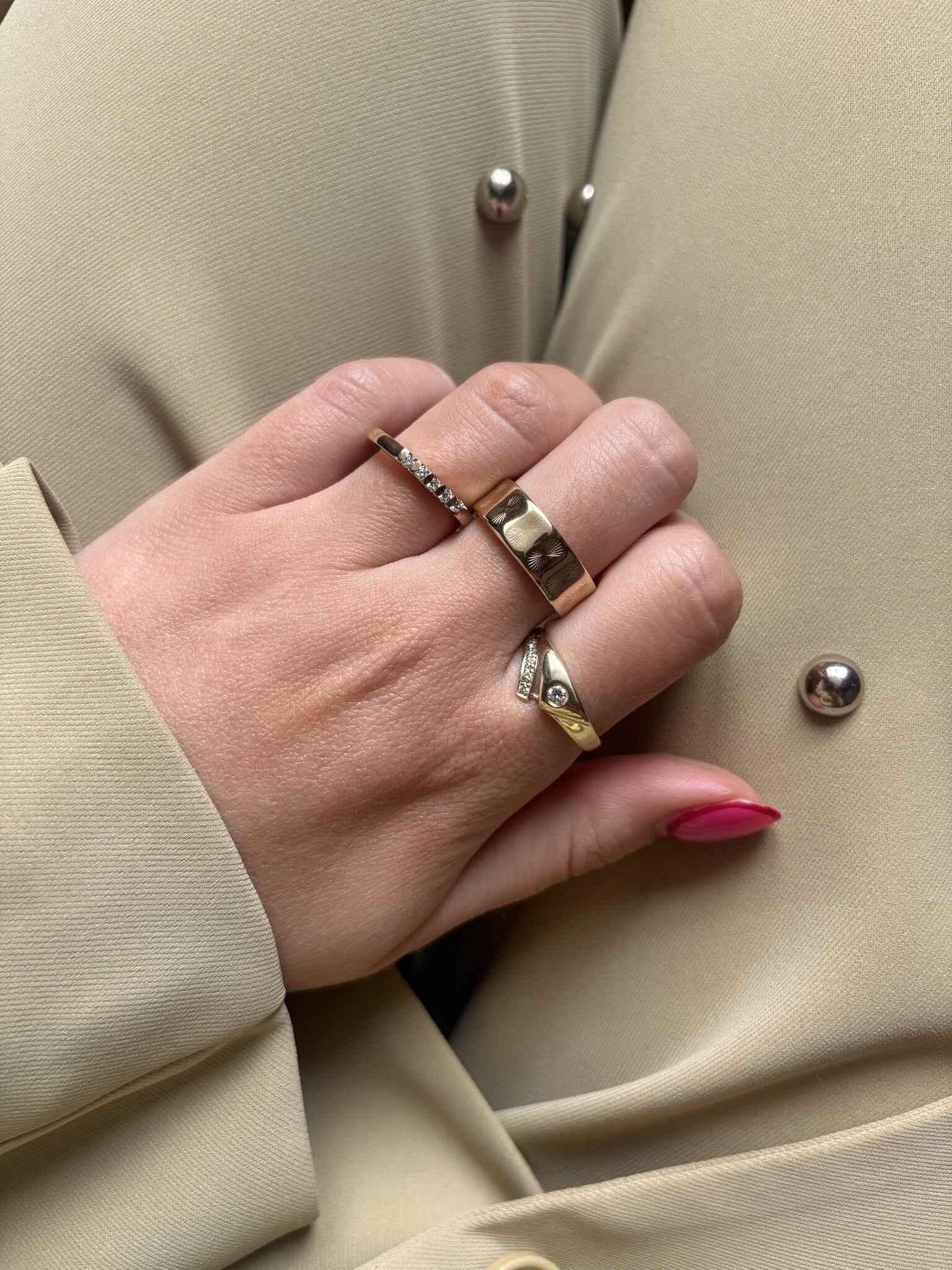 Gold row ring with diamond 14 karat