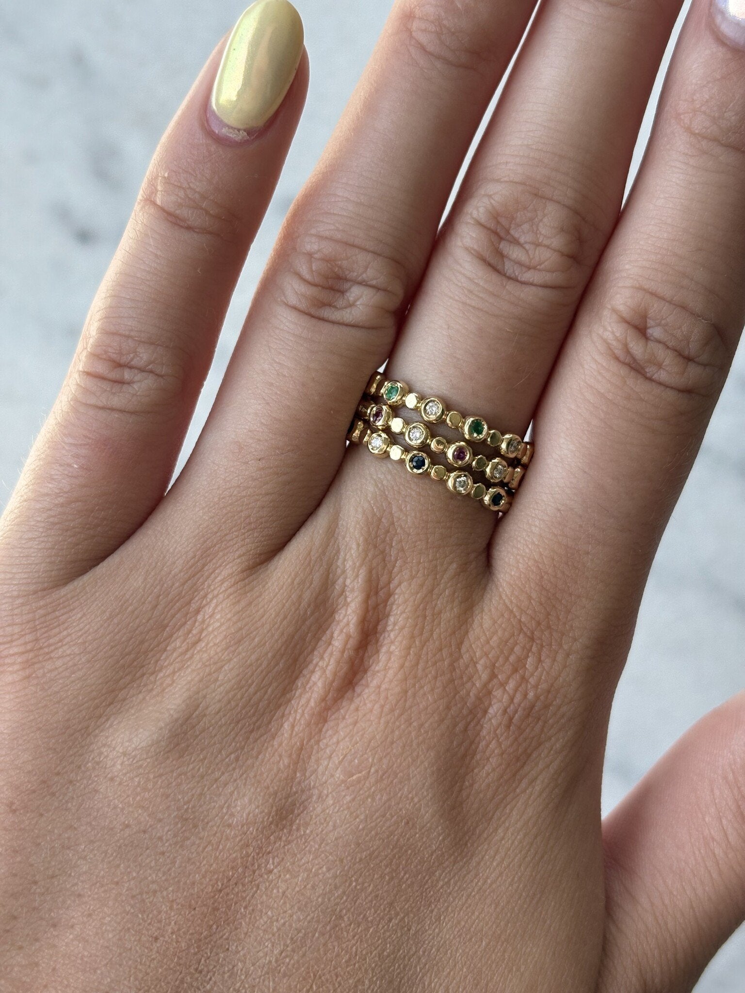 Golden ring with emerald and diamond 14 kt*new