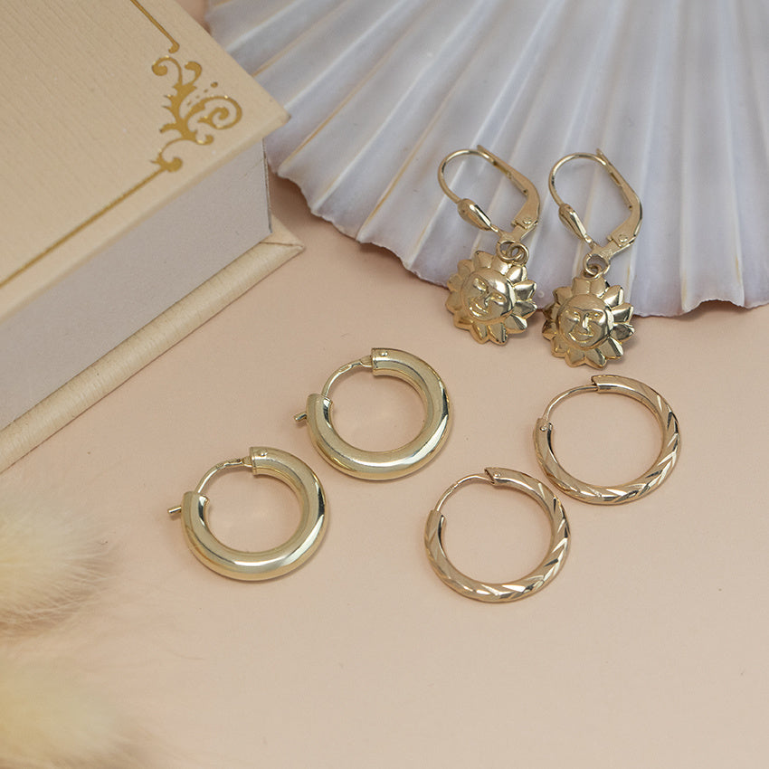 Gold smooth hoop earrings 14 karat