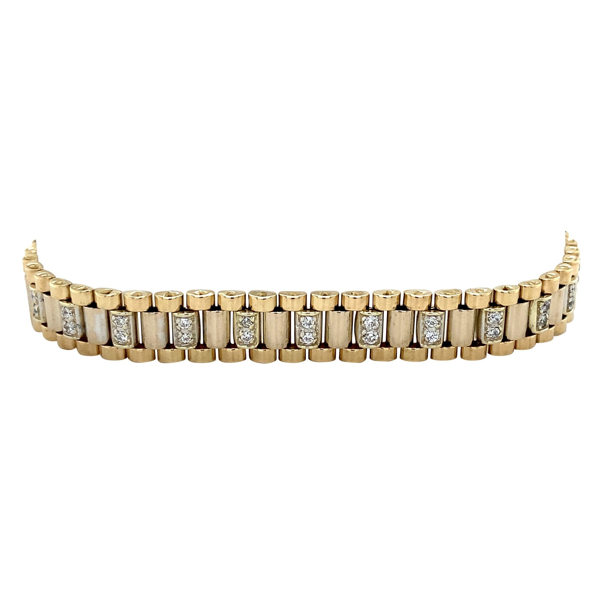 Golden rolex bracelet with zirconia 19.5 cm 14 kt