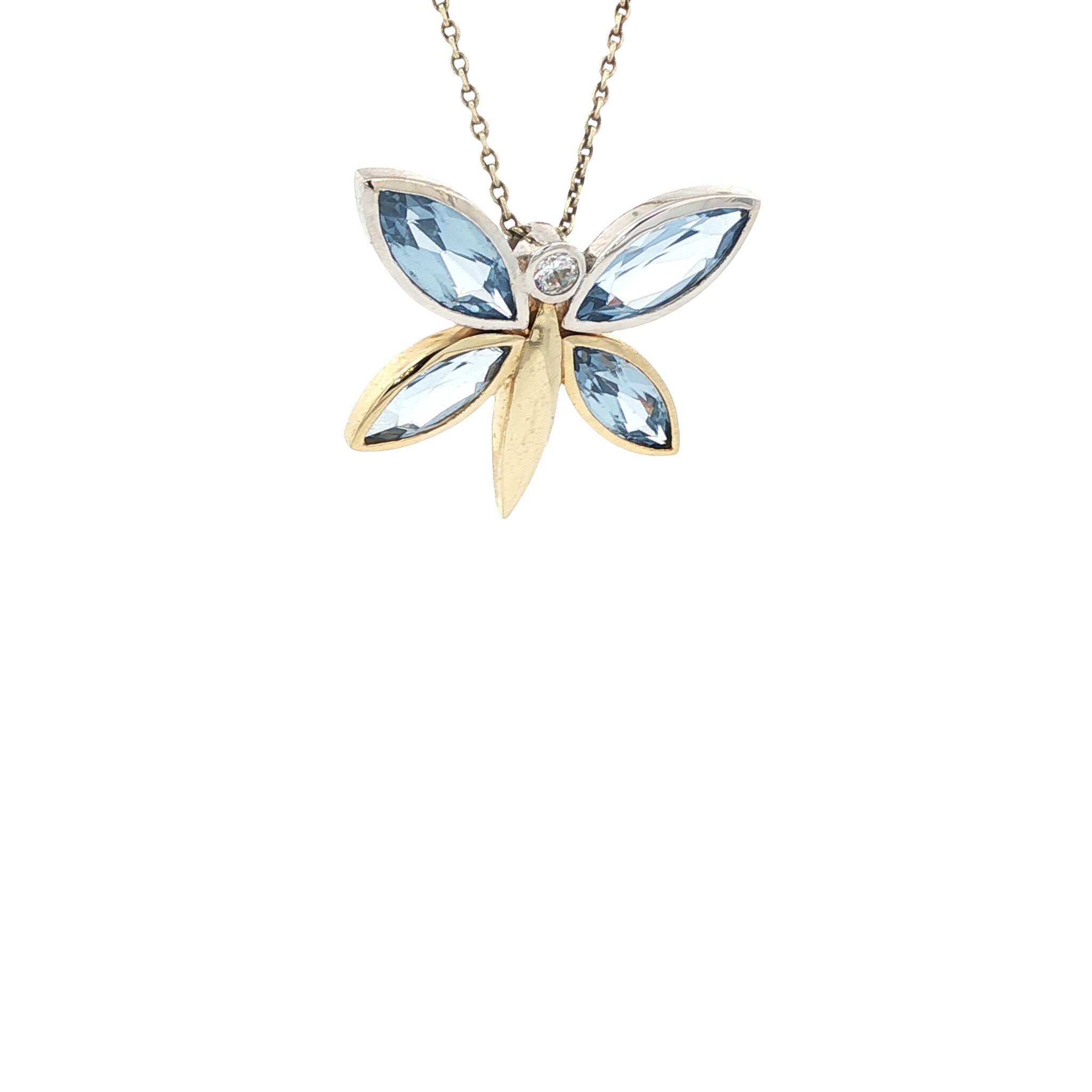 Gouden vlinder hanger met zirkonia en spinel 14 karaat