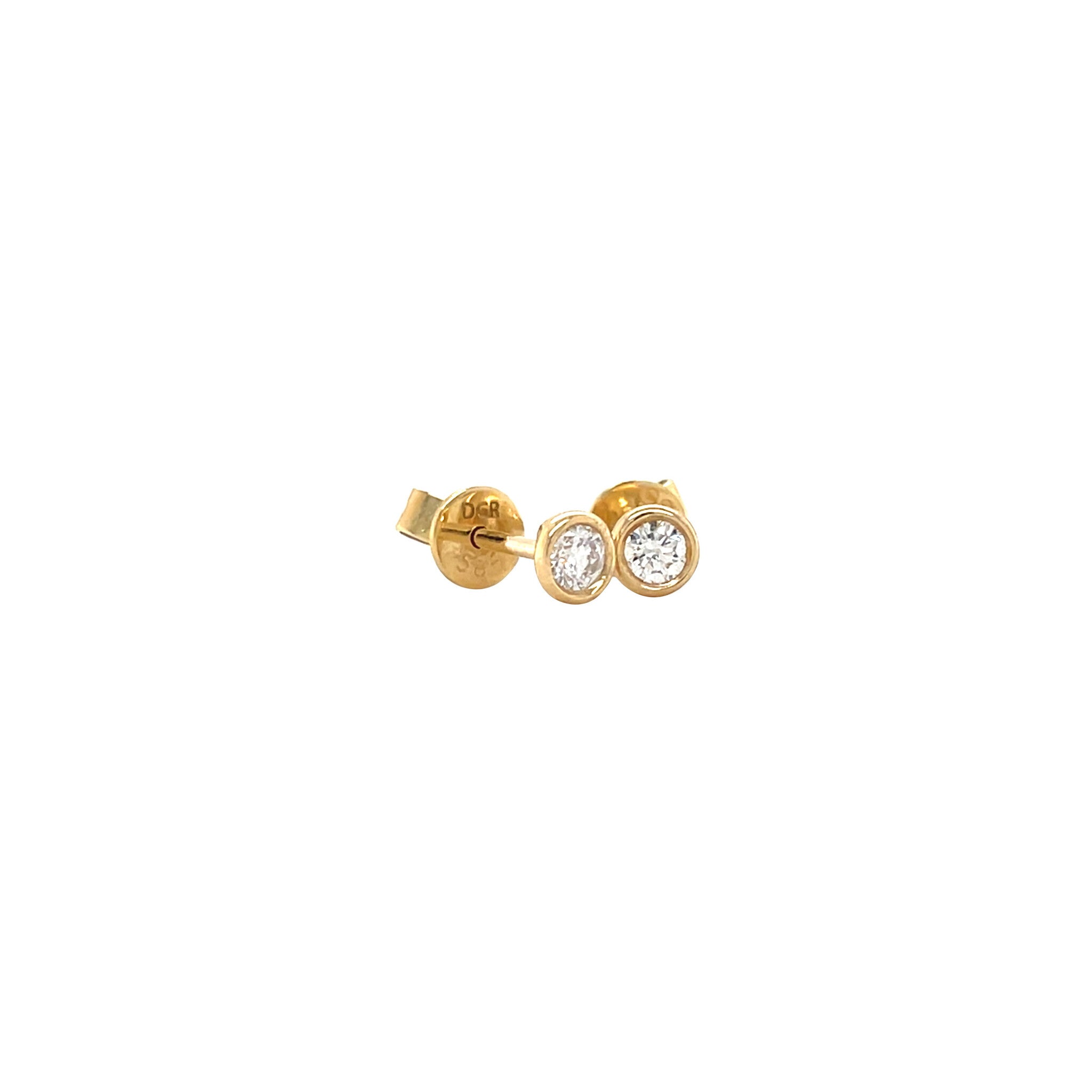 Yellow gold solitaire stud earrings with diamond 14 kt