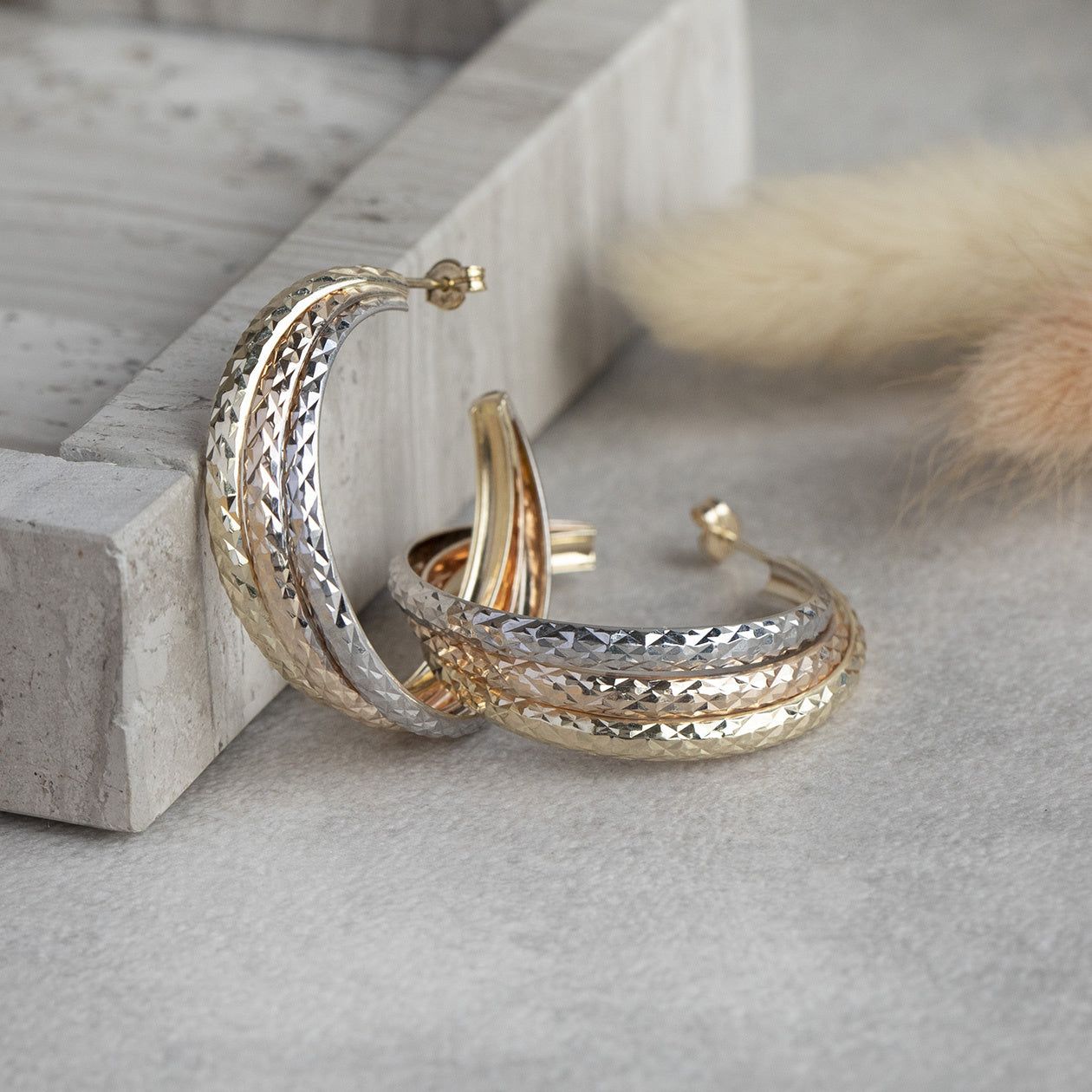 Tricolour gold half-hoops 14 kt