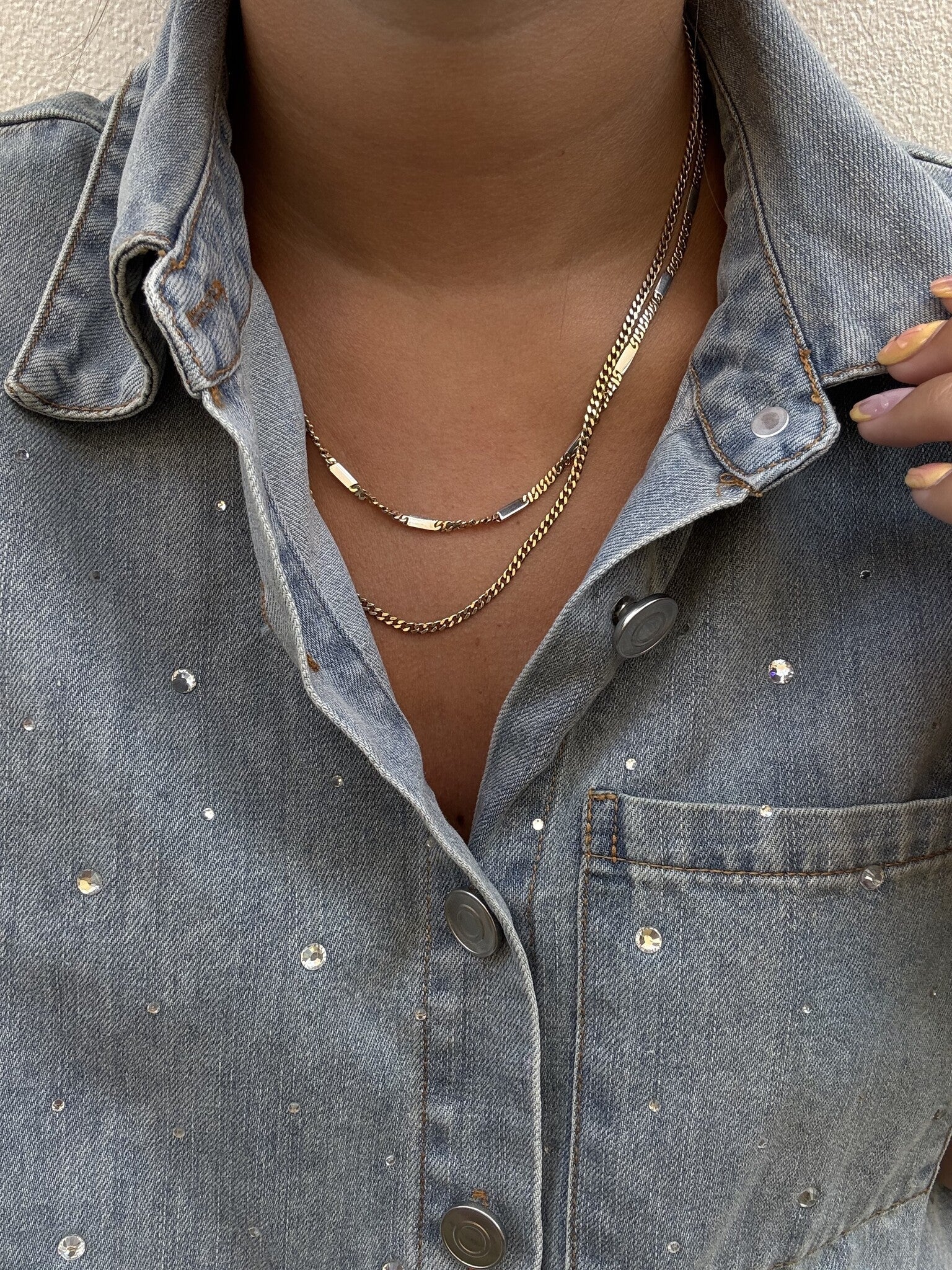 Gold bicolour necklace 46.5 cm 14 karat