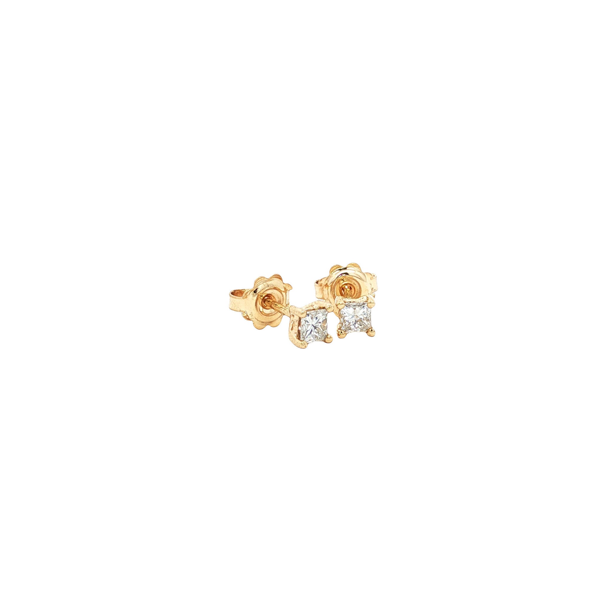 Gold solitaire stud earrings with diamond 14 karat