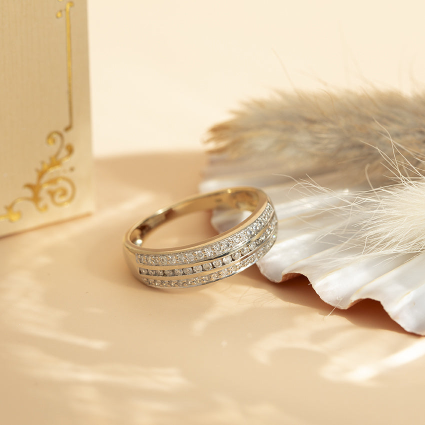 Bicolour gouden ring met diamant 14 krt