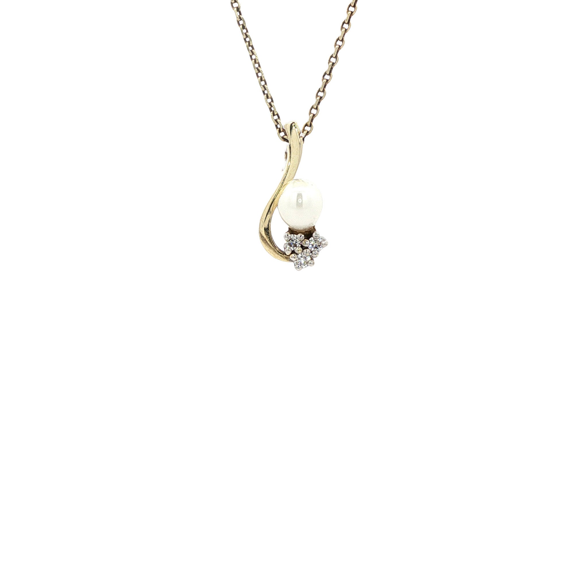 Gouden hanger met parel en diamant 14 karaat