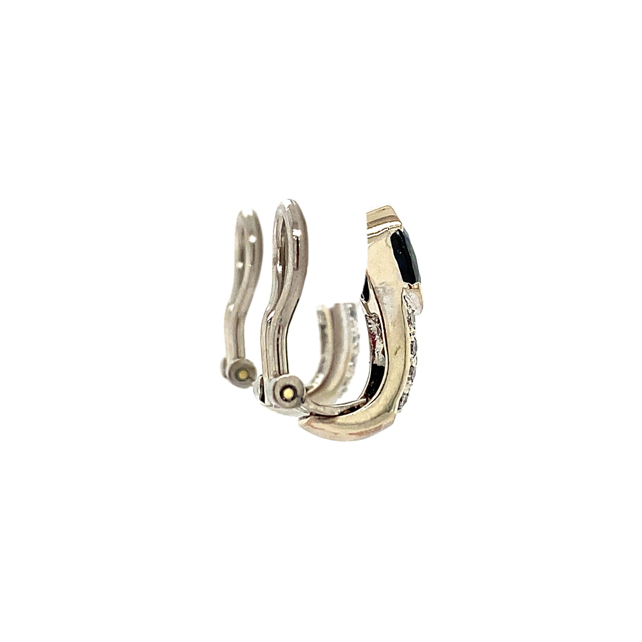 White gold ear clips with diamond and sapphire 14 kt