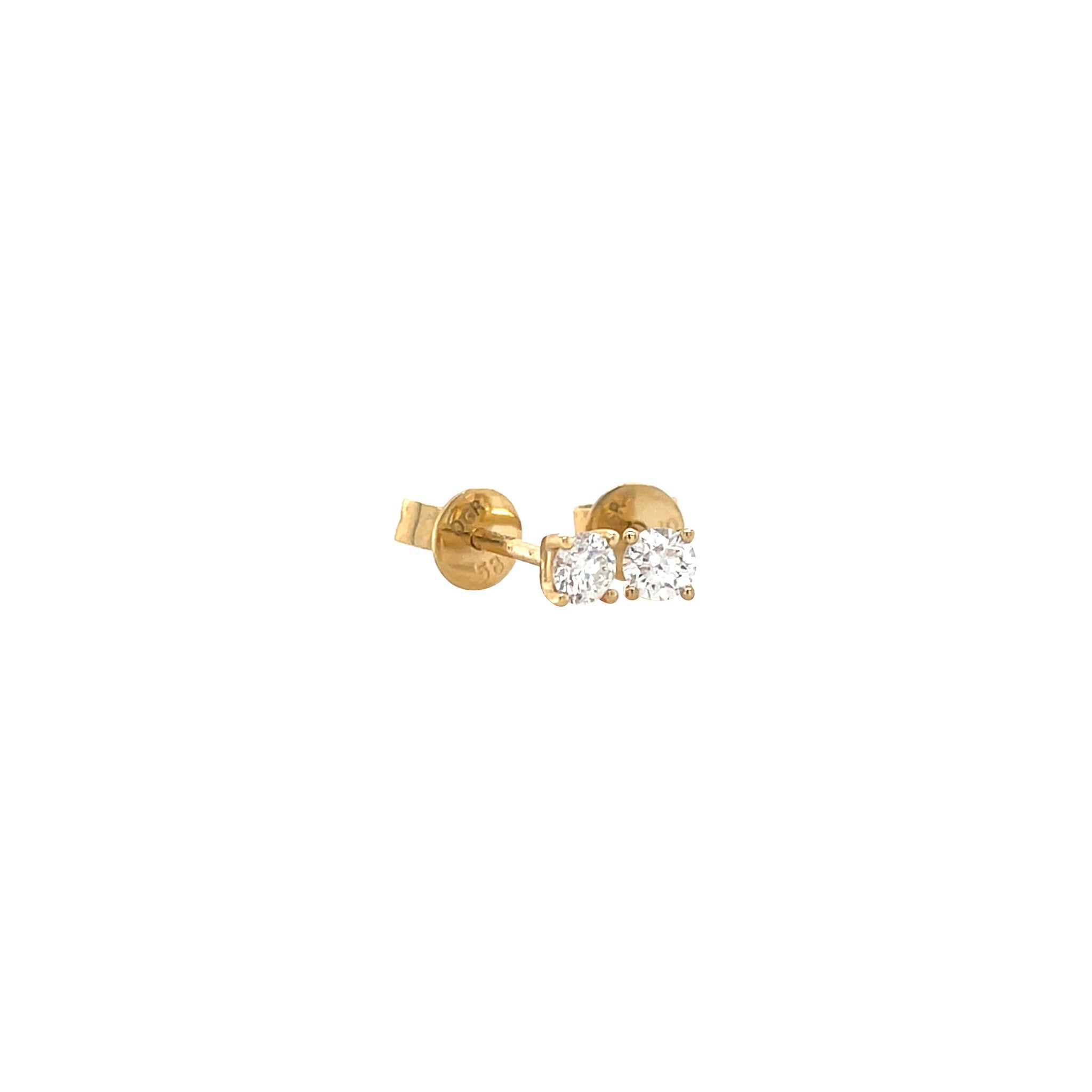 Yellow gold solitaire stud earrings with diamond 14 kt
