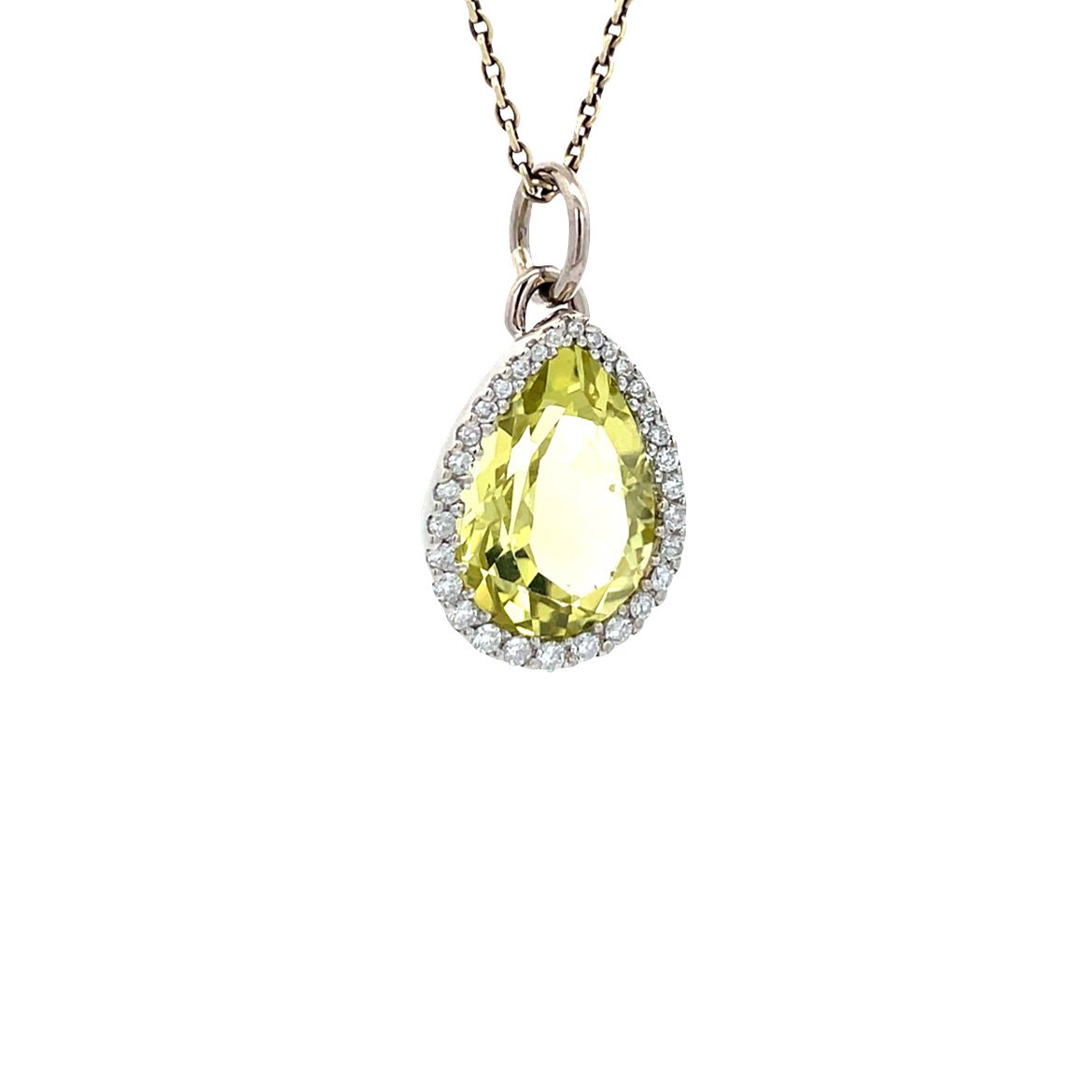 White gold pendant with citrine and diamond 14 karat