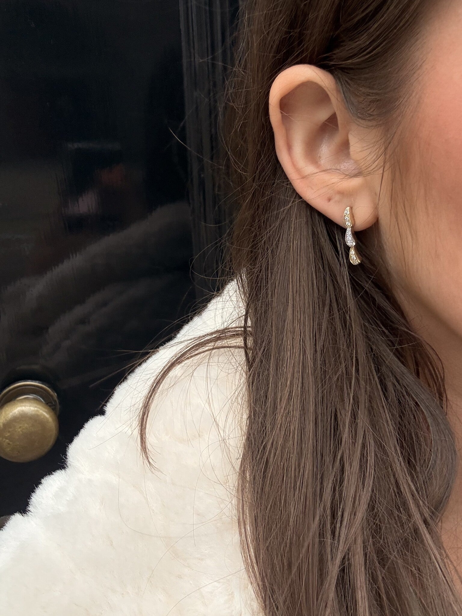 Gold stud earrings with pendant and diamond 14 karat