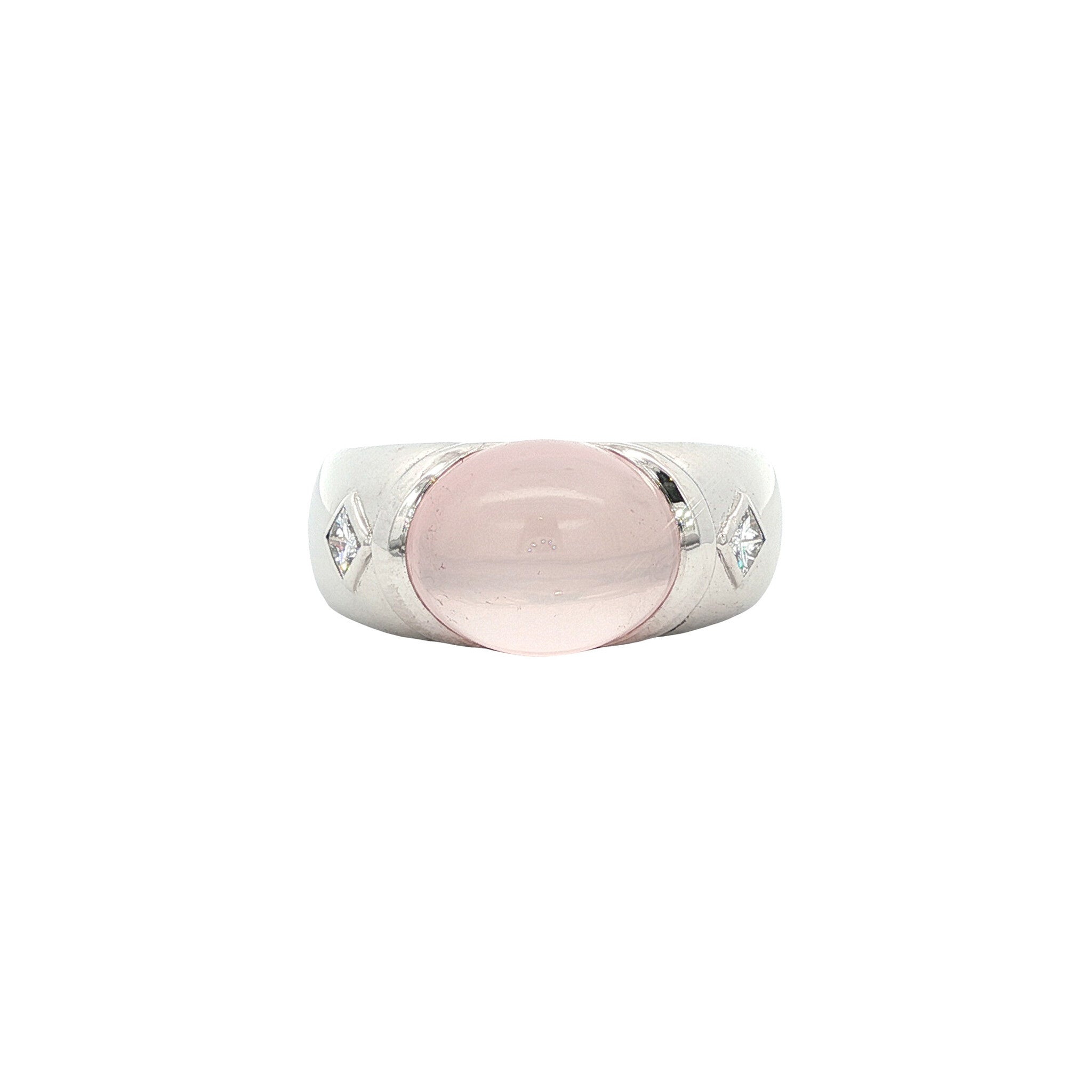 White gold ring with rose quartz and diamond 18 karat