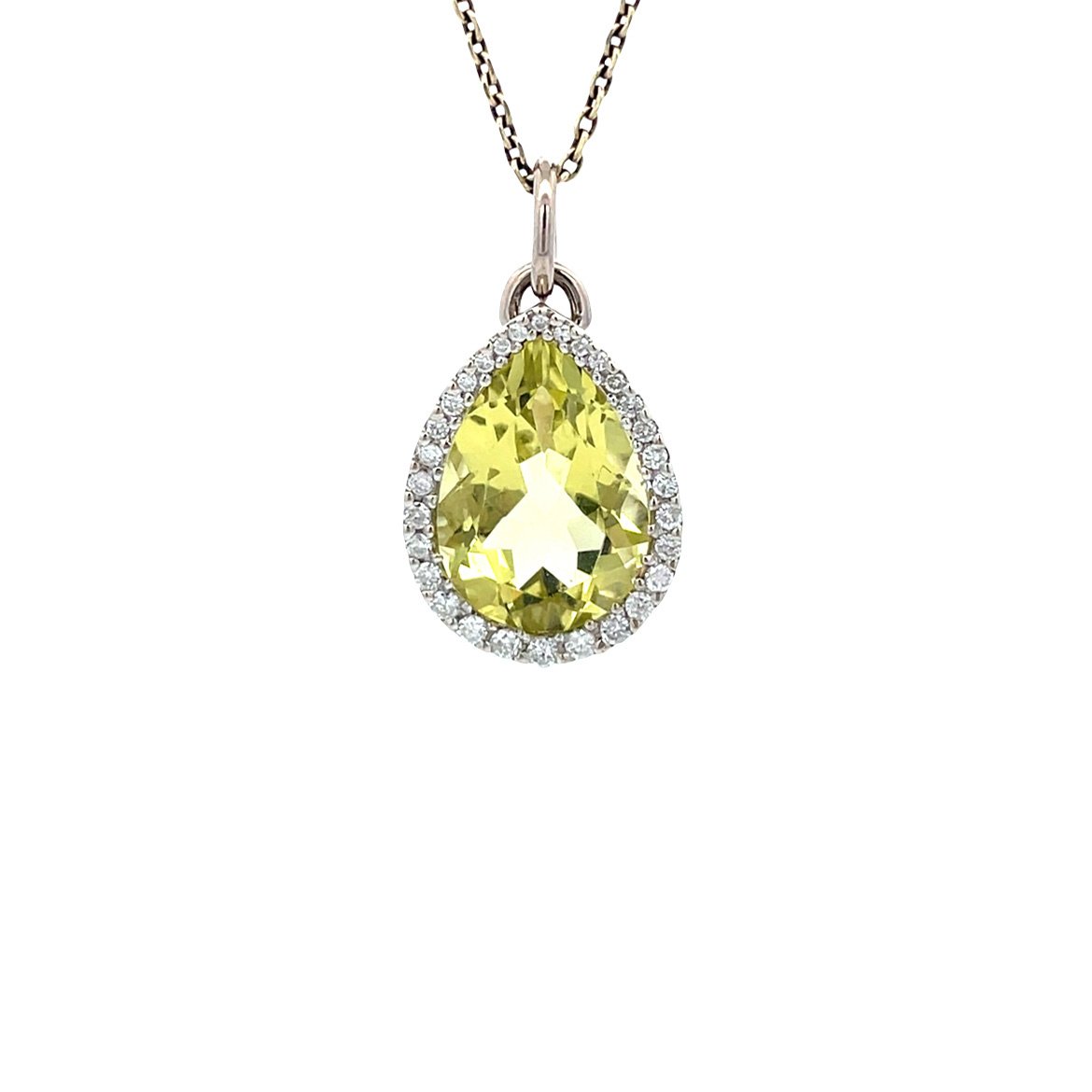 White gold pendant with citrine and diamond 14 karat