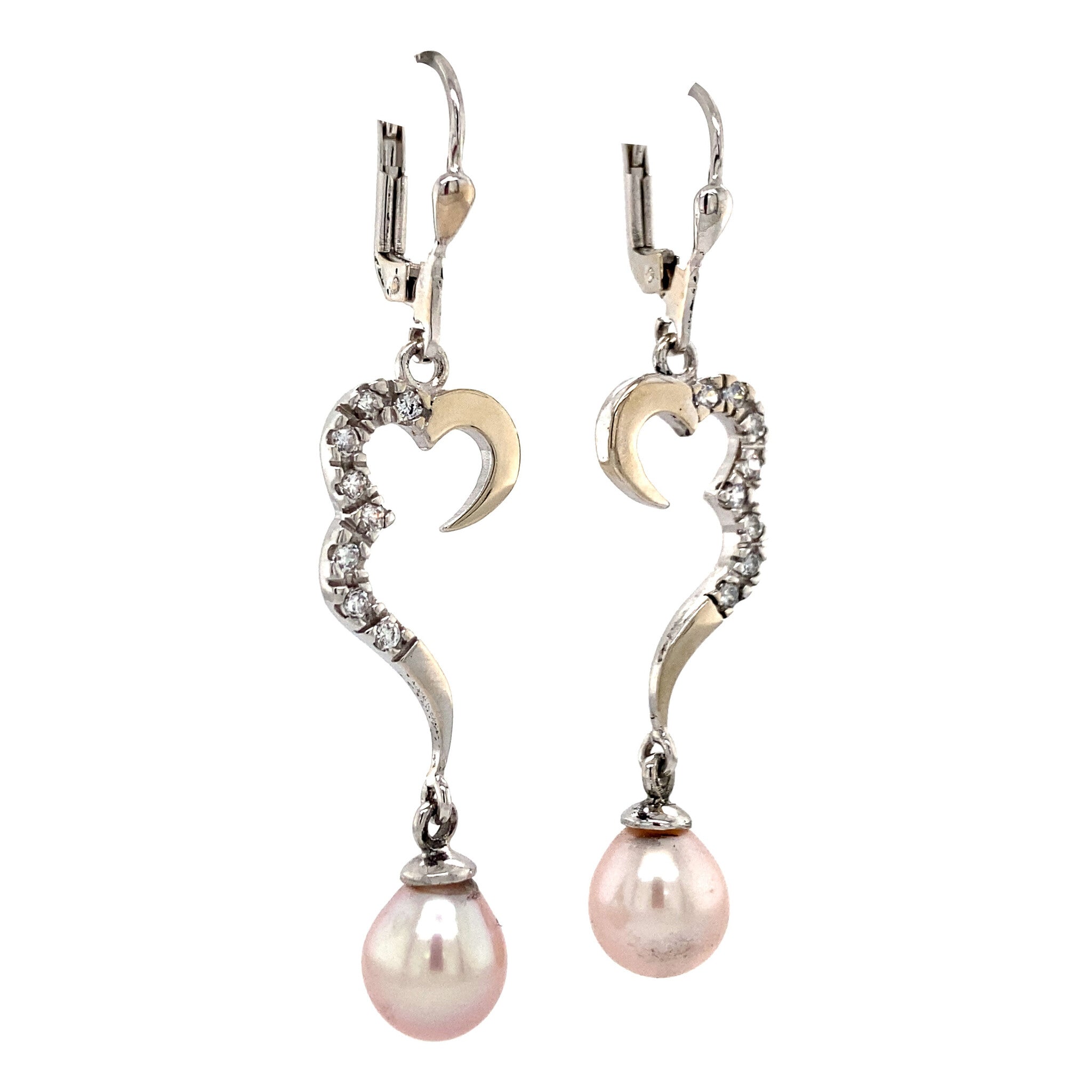 Witgouden oorhangers met parel en zirkonia 14 krt