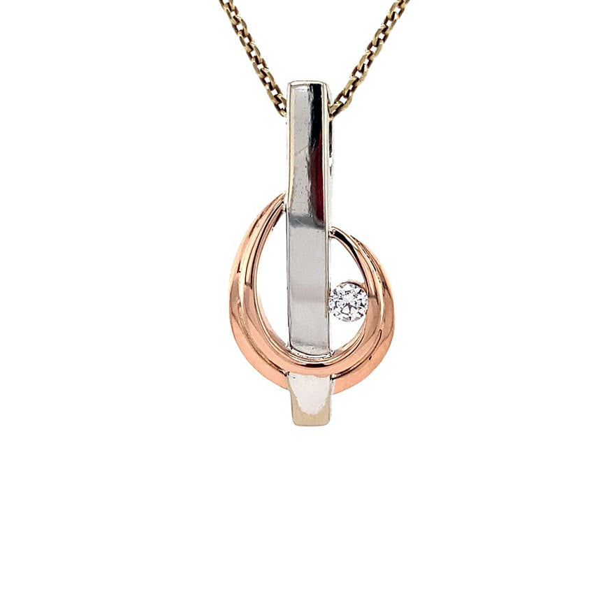 Gold pendant bicolour with zirconia 14 kt