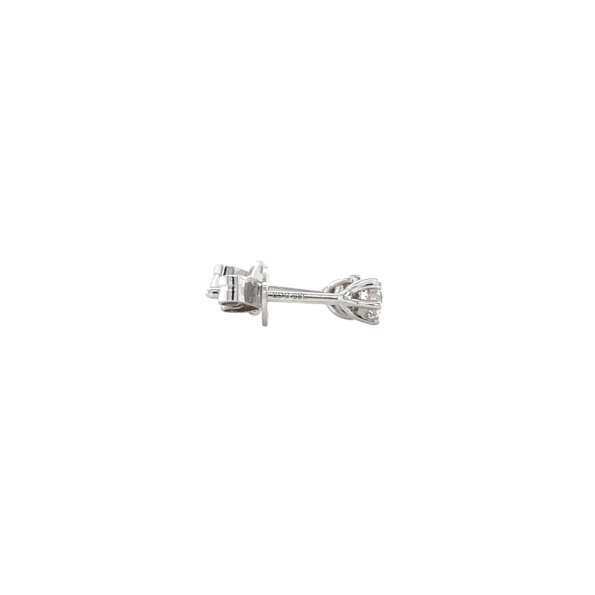 White gold solitaire stud earrings with diamond 14 kt
