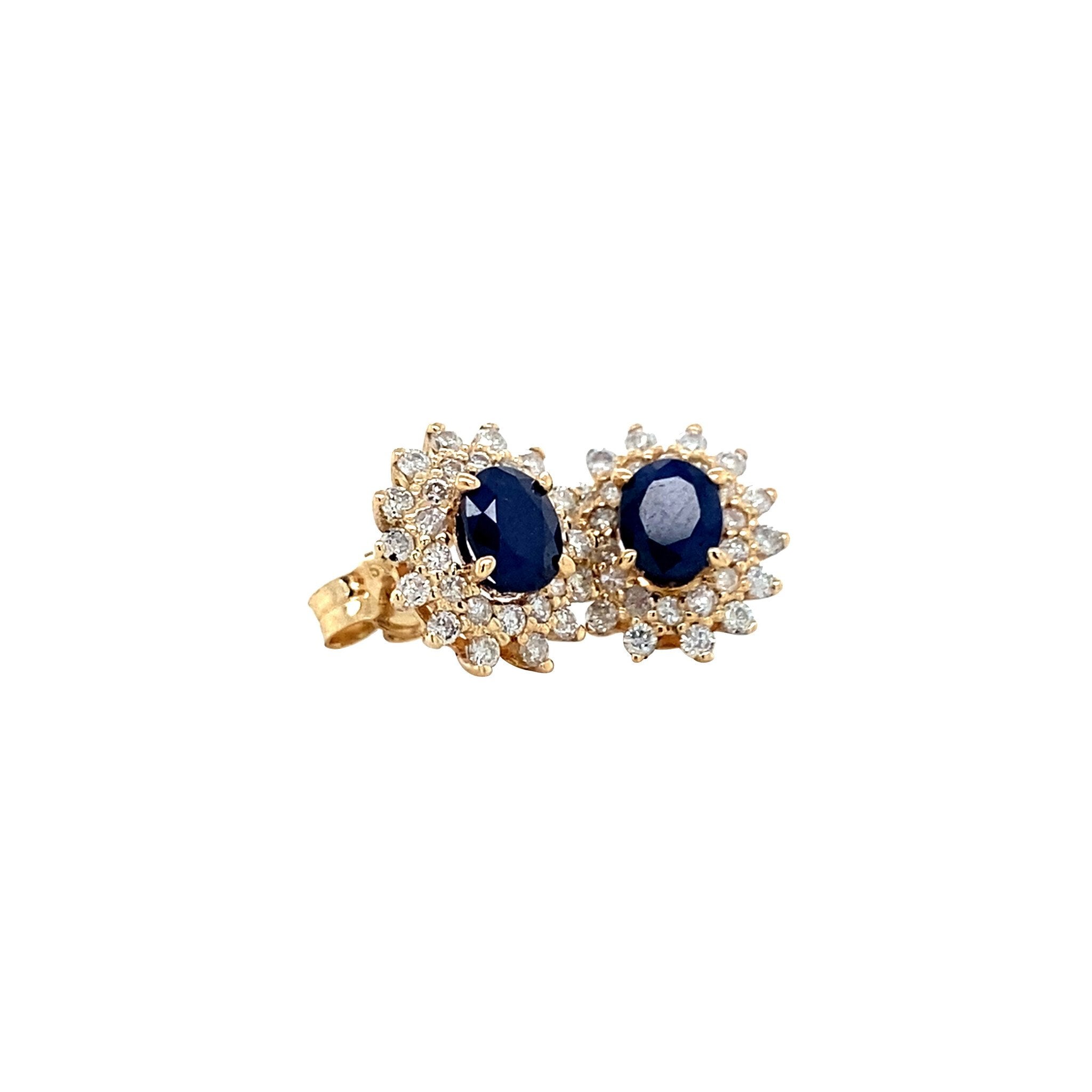Gold entourage stud earrings with diamond and sapphire 14 karat* new