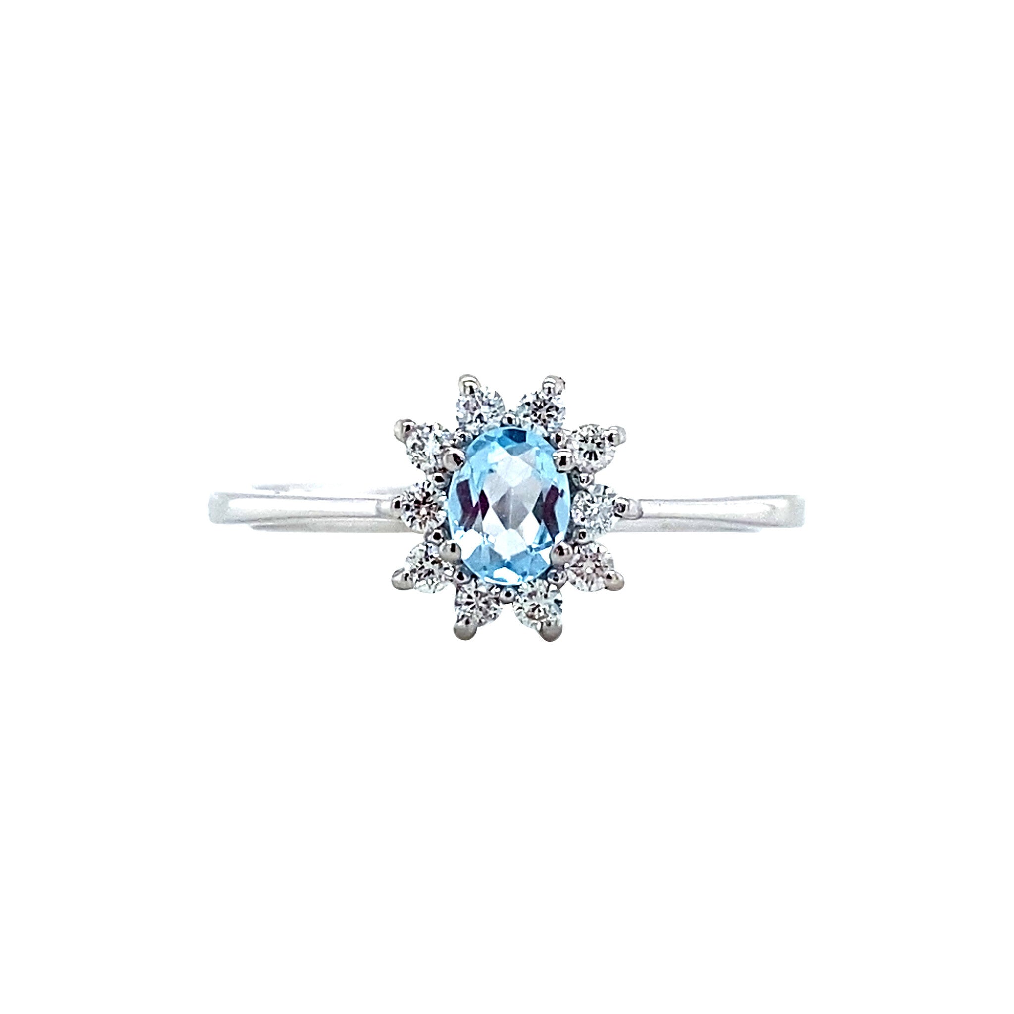 Witgouden entourage ring met diamant en topaas 14 karaat* Nieuw